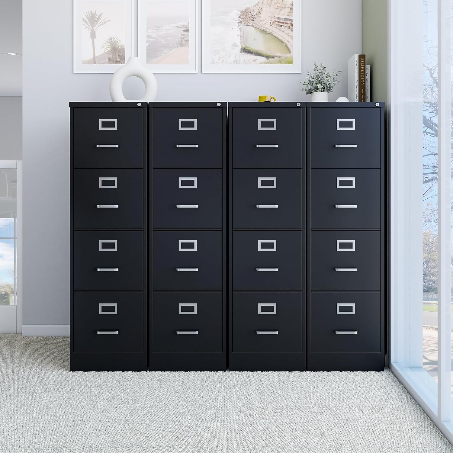 Staples 4-Drawer Vertical File Cabinet, Letter Size Documents, Lockable, 26.5" D x 15" W x 51.97" H, Putty/Beige