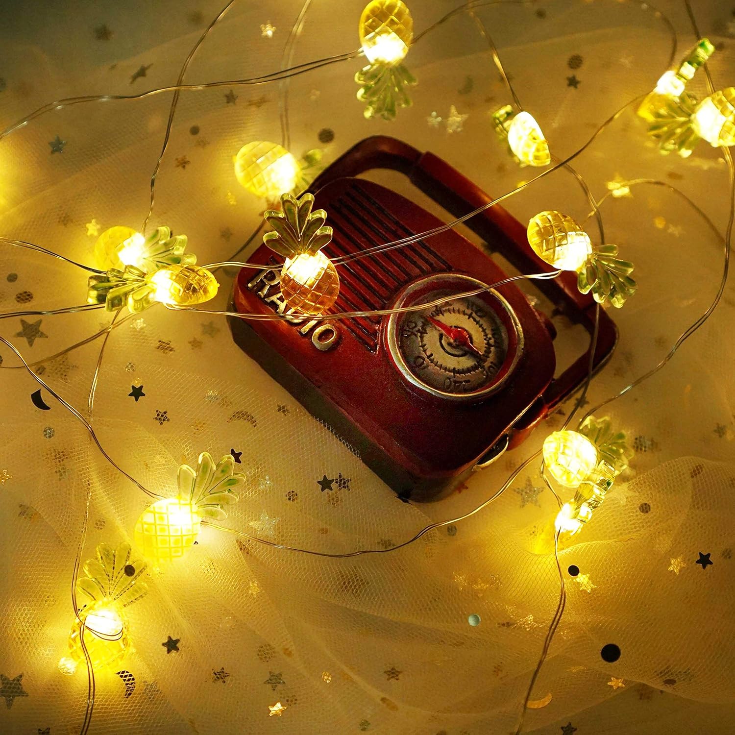 40 LED Pineapple String Lights, 8 Modes Pineapple Fairy Lights Battery Operated Without Remote Control for Wedding, Party, Festival, Indoor, Outdoor