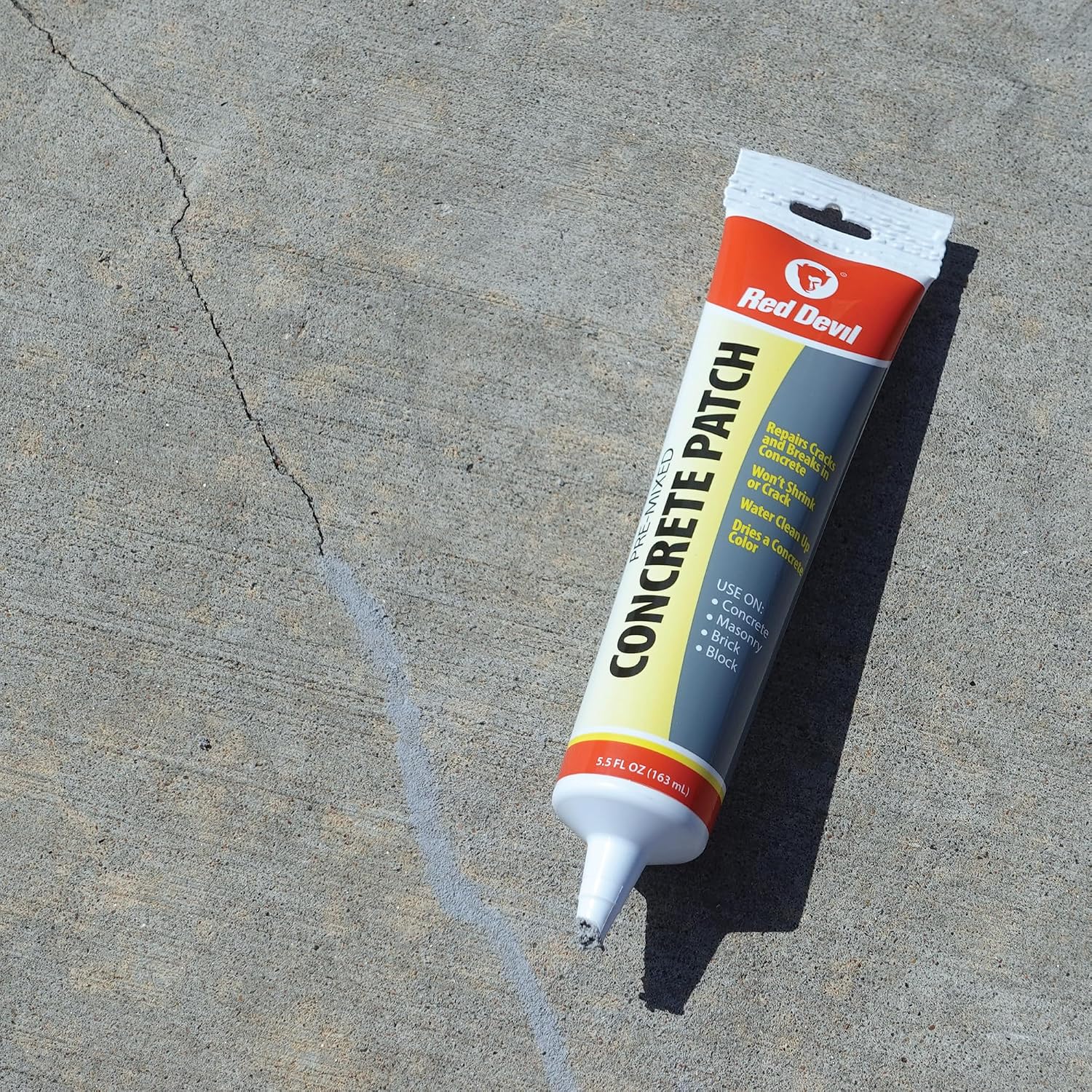 Red Devil 0645 Concrete Repair Patch, Cement Crack Filler, 5.5 Oz Squeeze Tube, Pre-Mixed, Pack of 1, Gray, Made in USA