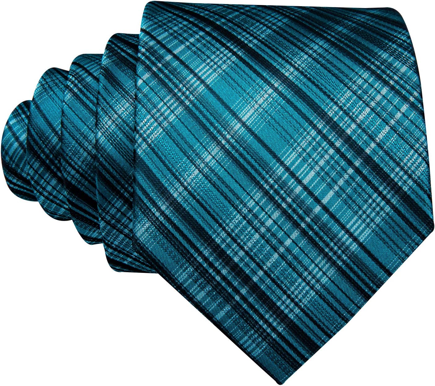 Barry.Wang Plaid Ties for Men Silk Necktie Handkerchief Cuff Links Set