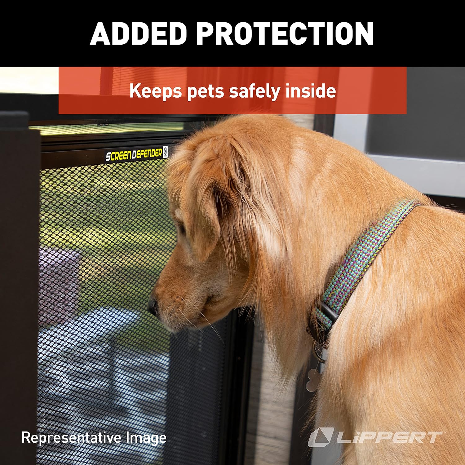 Lippert Components 859794 Screen Defender RV Entry Door Aluminum Screen Protector, 30-inch, Black