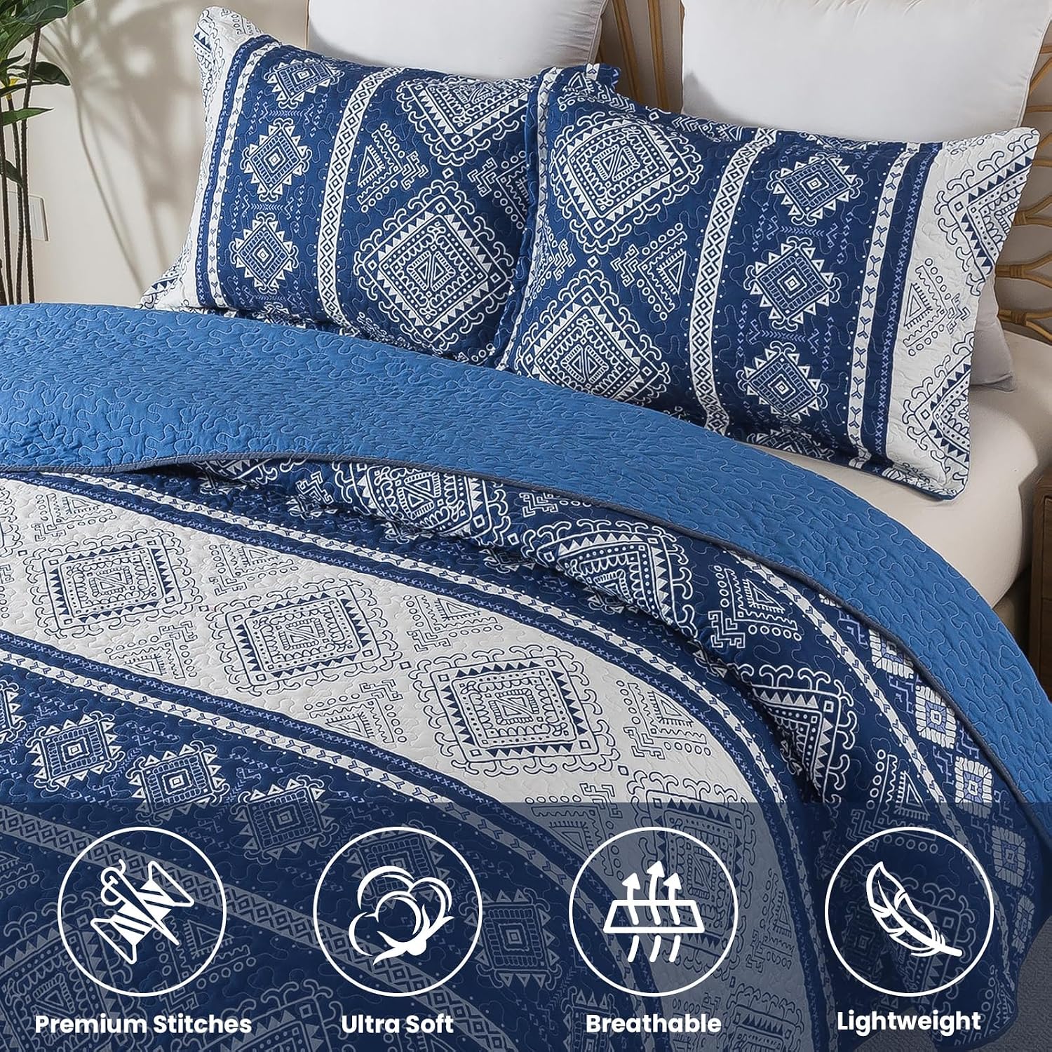 Striped Classical Cotton 3-Piece Patchwork Bedspread Quilt Sets, King Size