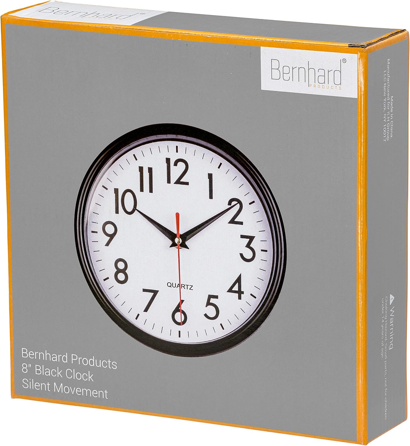 Bernhard Products Silver Wall Clock 8" Silent Non-Ticking Quality Quartz Battery Operated Clock for Home Kitchen Bedroom Bathroom Classroom Nursery