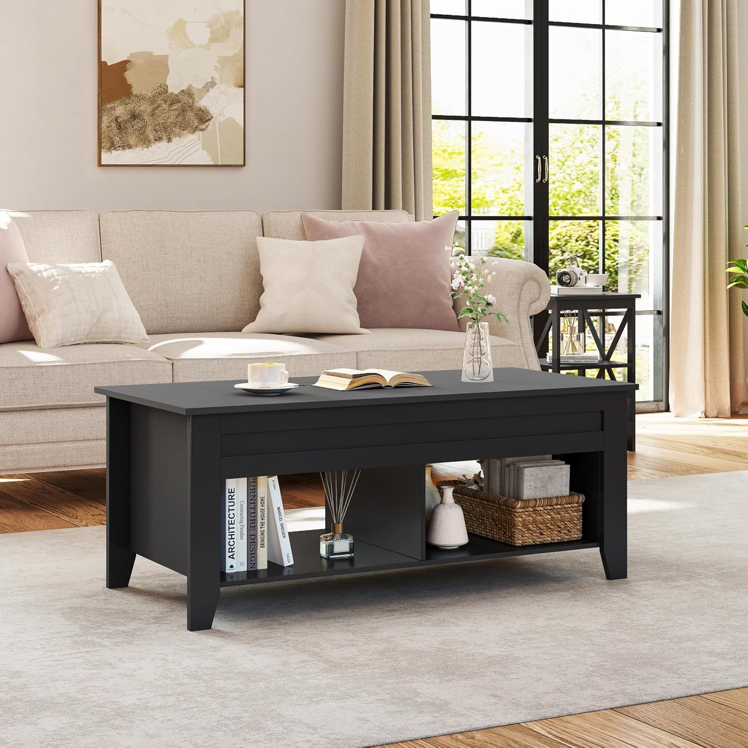Yaheetech Lift Top Coffee Table with Hidden Storage Compartment Gray 47.5in