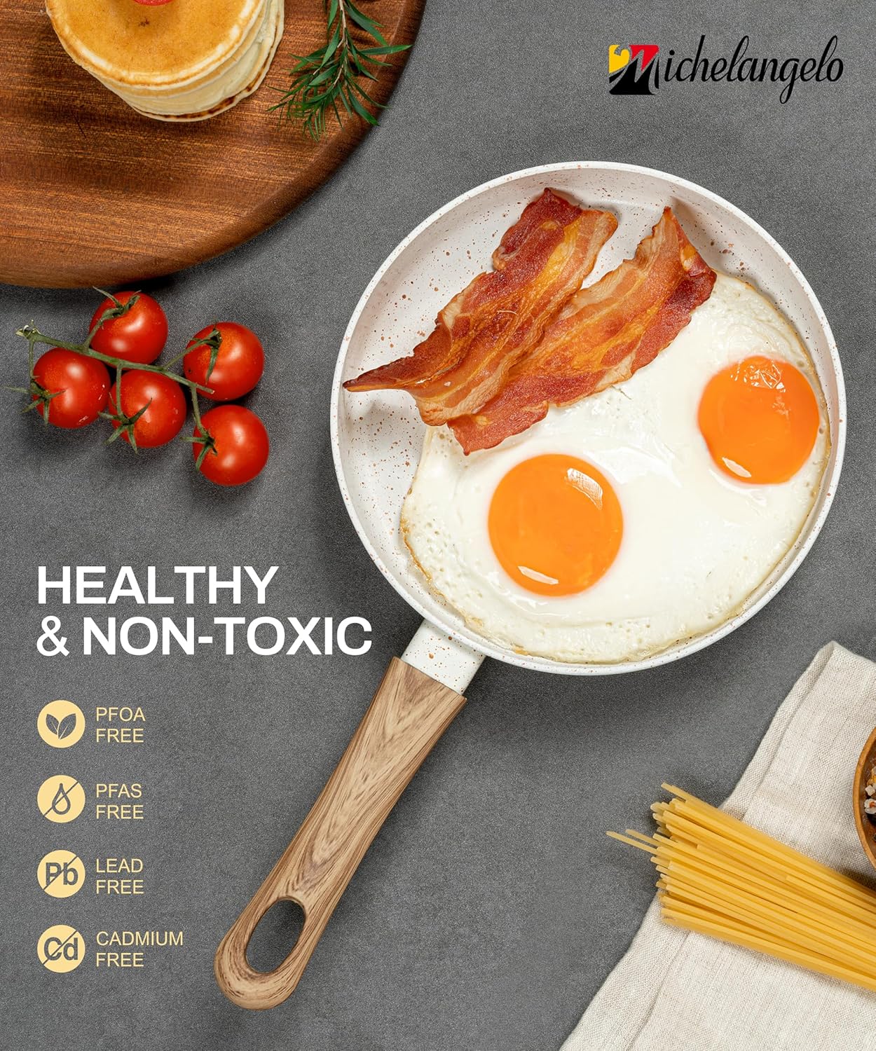 MICHELANGELO 8 Inch Nonstick Frying Pan with Lid, Non Stick Small Frying Pan with Non-Toxic Coating, Non-Stick Skillet with Ergonomic Handle