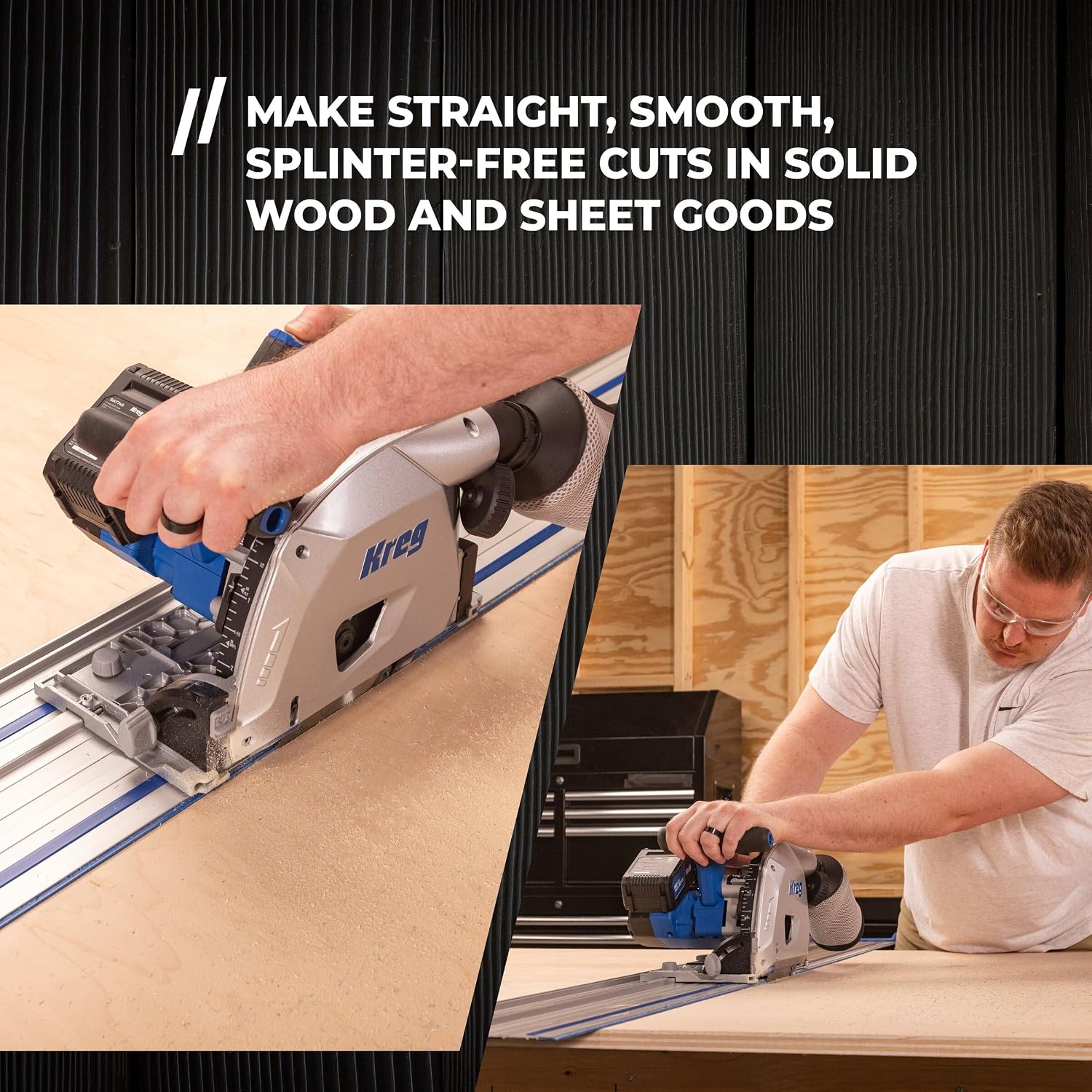 Kreg Adaptive Cutting System Bundle with 62 Inch Guide Track, Project Table Base, Table Top, and 6-1/2 Inch Plunge Saw Kit for Woodworking