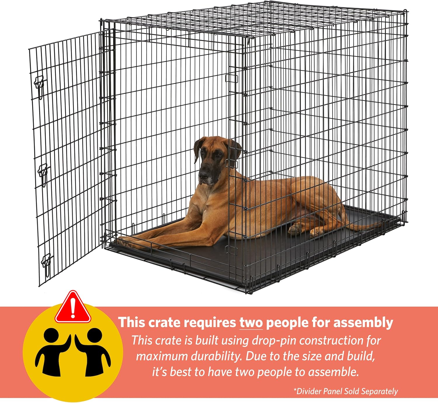 MidWest Homes for Pets 48-Inch iCrate for Extra-Large Breeds, 90-110 lbs, Single Door Folding Dog Crate with Divider Panel, Leak-Proof Tray & Secure Latches, Portable, Durable & Easy to Assemble