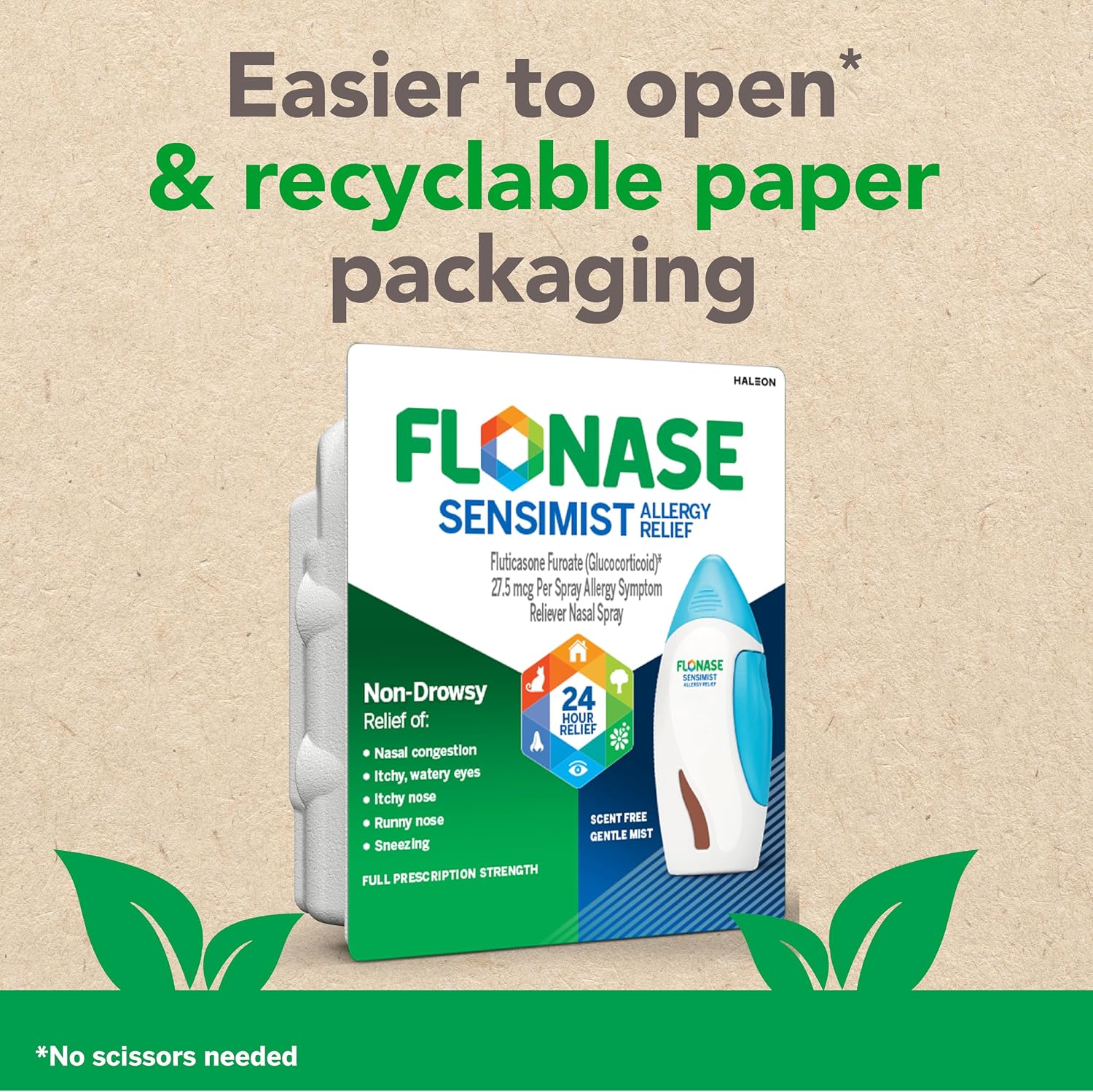 Flonase Sensimist Allergy Relief Nasal Spray, 120 Sprays | Tissues Included, Fluticasone Propionate Nasal Spray, Multi-Symptom Relief, 24-Hour Non-Drowsy Allergy Relief