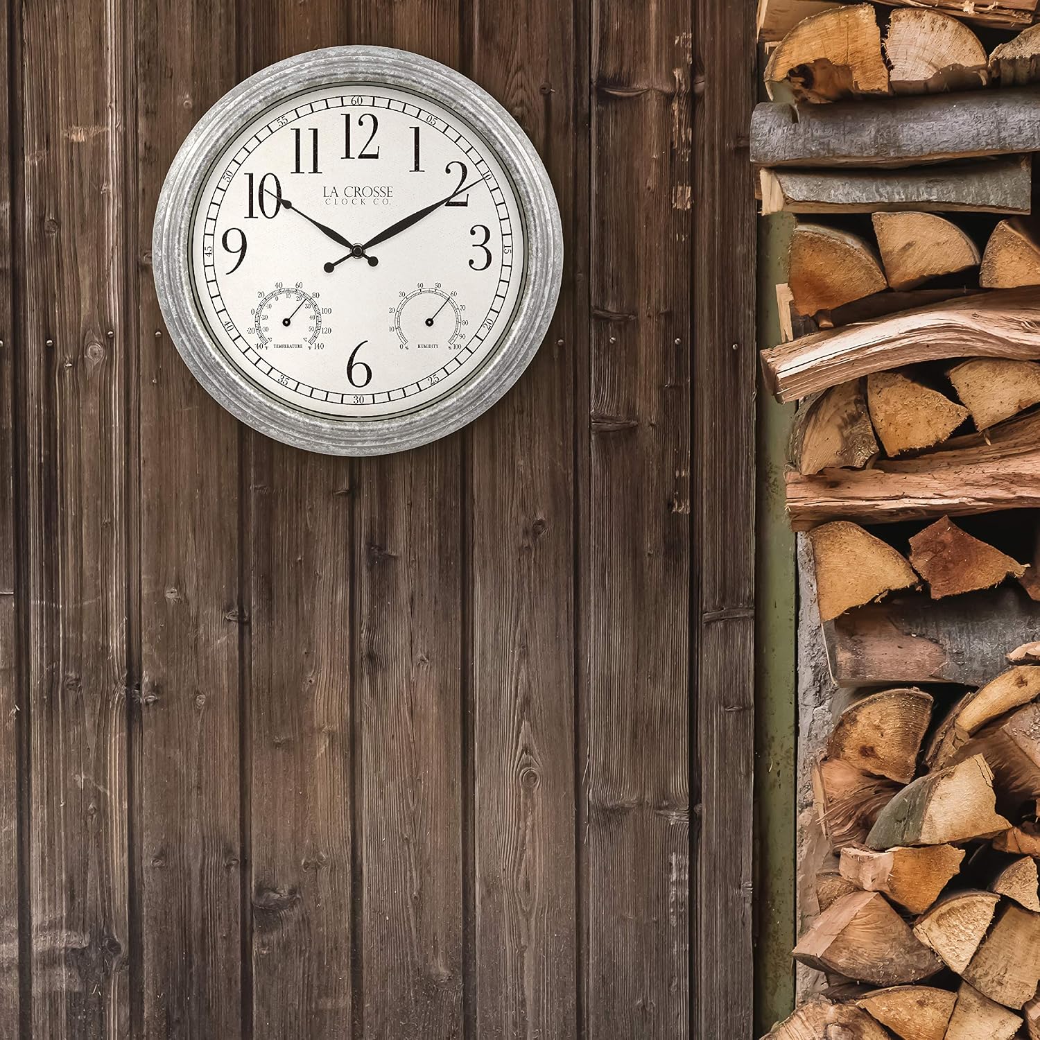 La Crosse Clock 433-3236 14-inch Silas Indoor/Outdoor Galvanized Analog Quartz Wall Clock