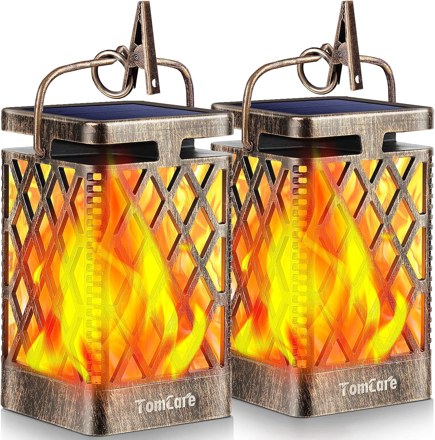 TomCare Solar Lanterns Outdoor, Flickering Flame Hanging Lights, 2 Pack