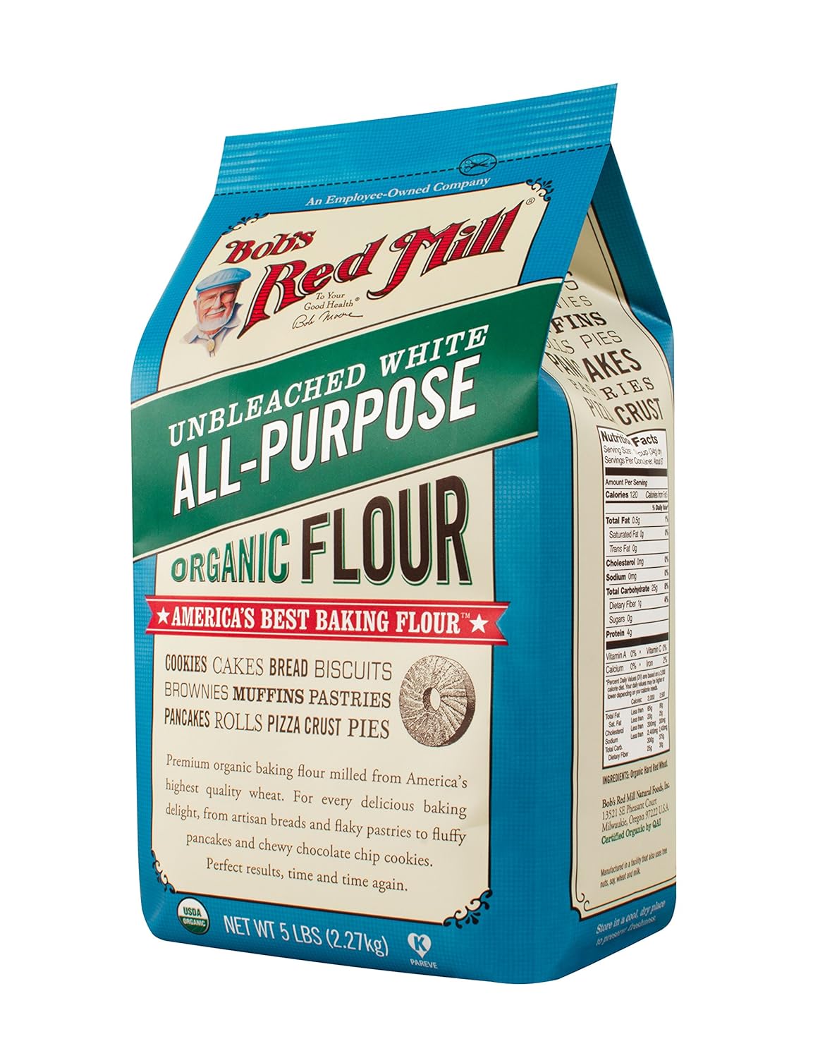 Bob's Red Mill, Flour Unbleached White All Purpose Organic, 80 Ounce