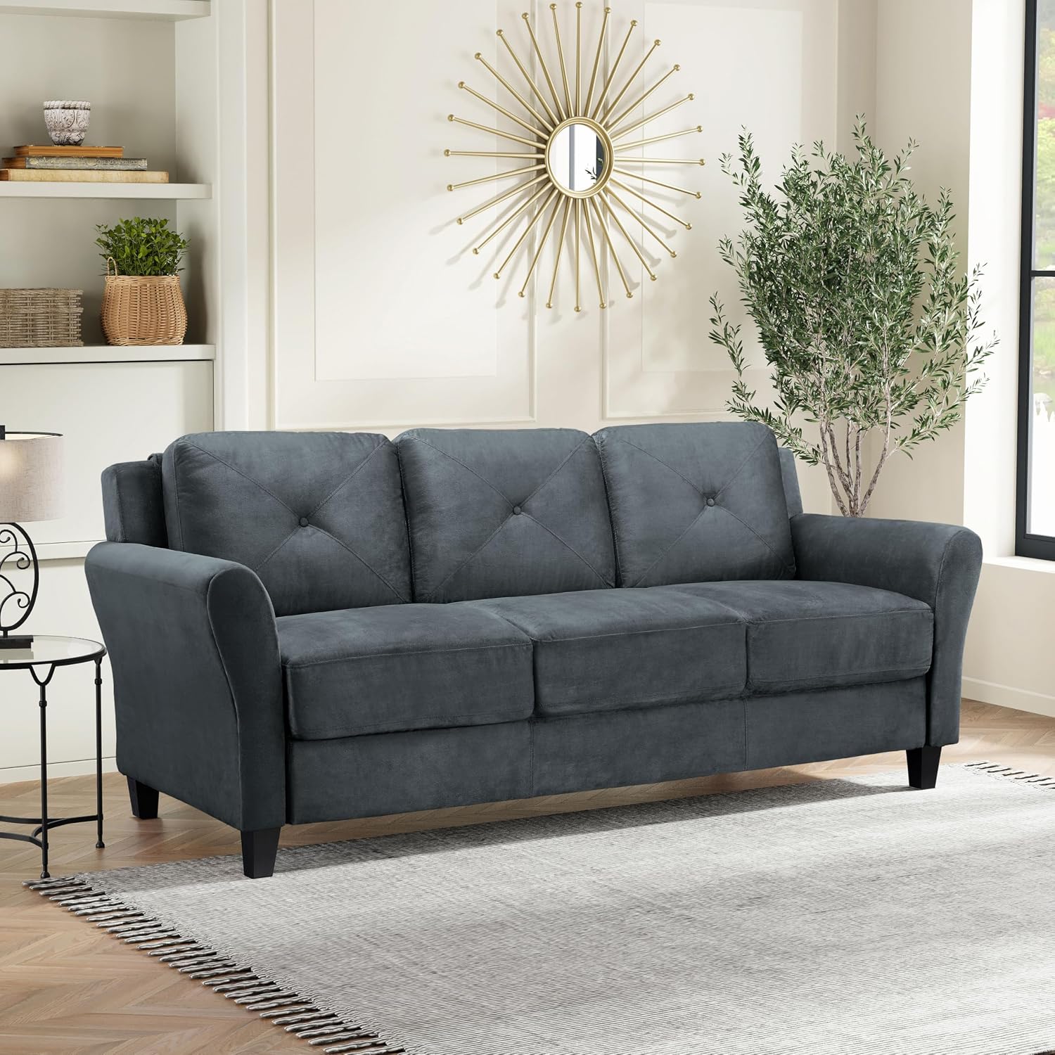 Studio Living Harrington 57.9" Loveseat, Transitional Modern, Pocket Coil Comfort, Easy Assembly, Microfiber Fabric, Dark Grey
