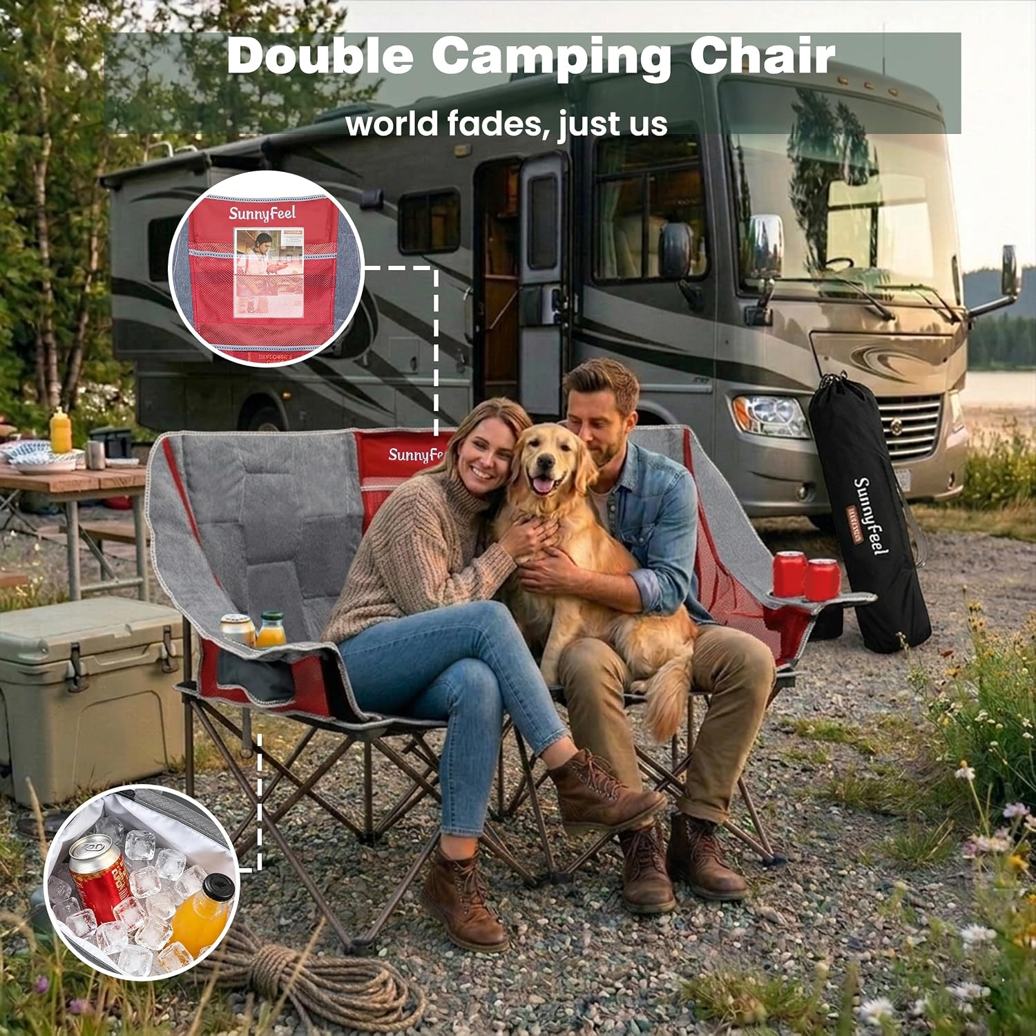 SUNNYFEEL Folding Double Camping Chair Oversized Loveseat for Adults