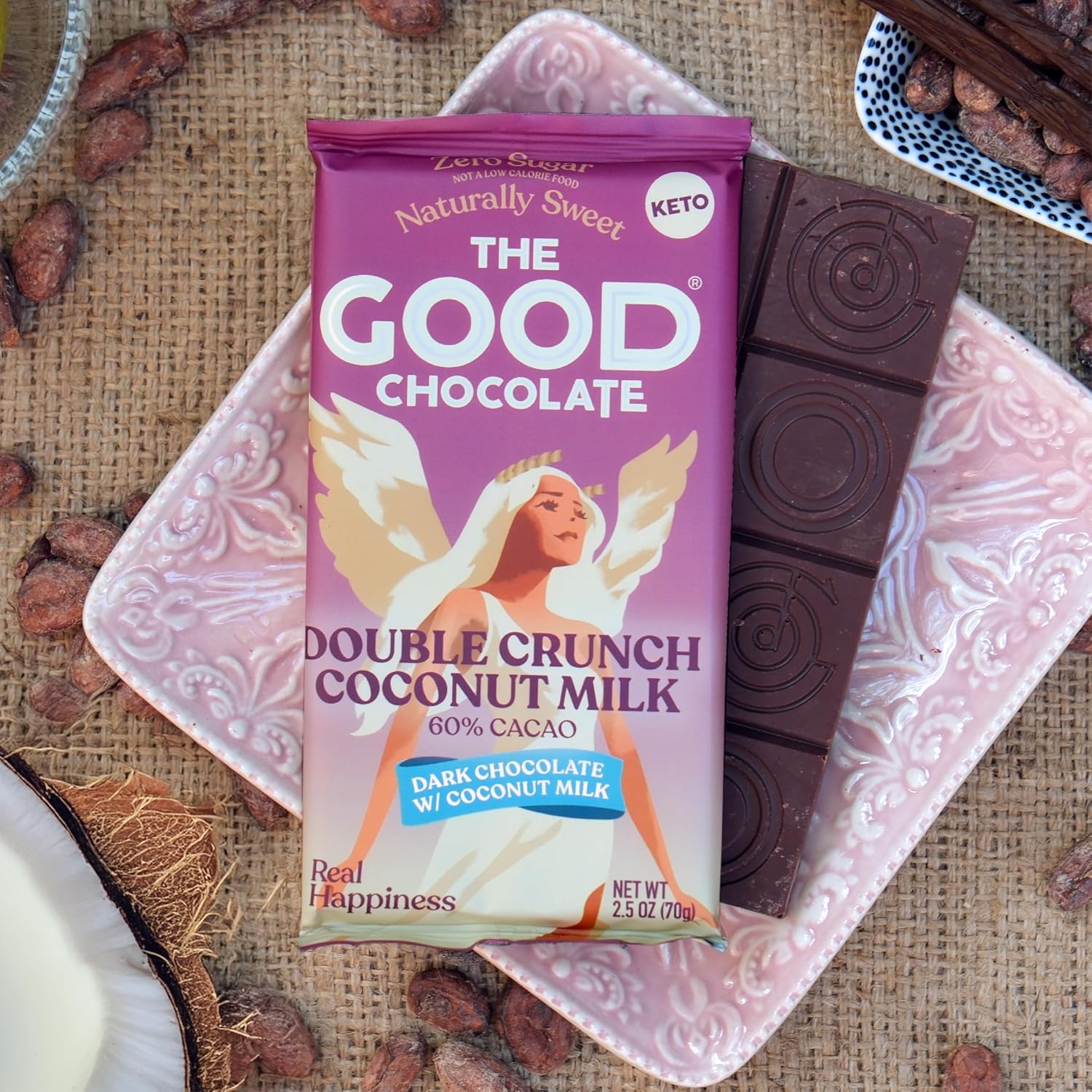 THE GOOD CHOCOLATE – Dark Chocolate Bars with Zero Sugar & Lower Net Carbs – Keto Chocolate Bar with Lower Calories, All Natural and Non-GMO Keto Snacks, 2.5 oz (6 Bars Value Pack)