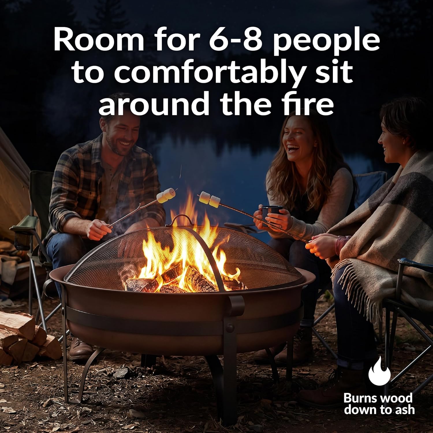 Sunnydaze Round Patio Fire Pit for Outside Wood Burning, Dark Bronze, 29"