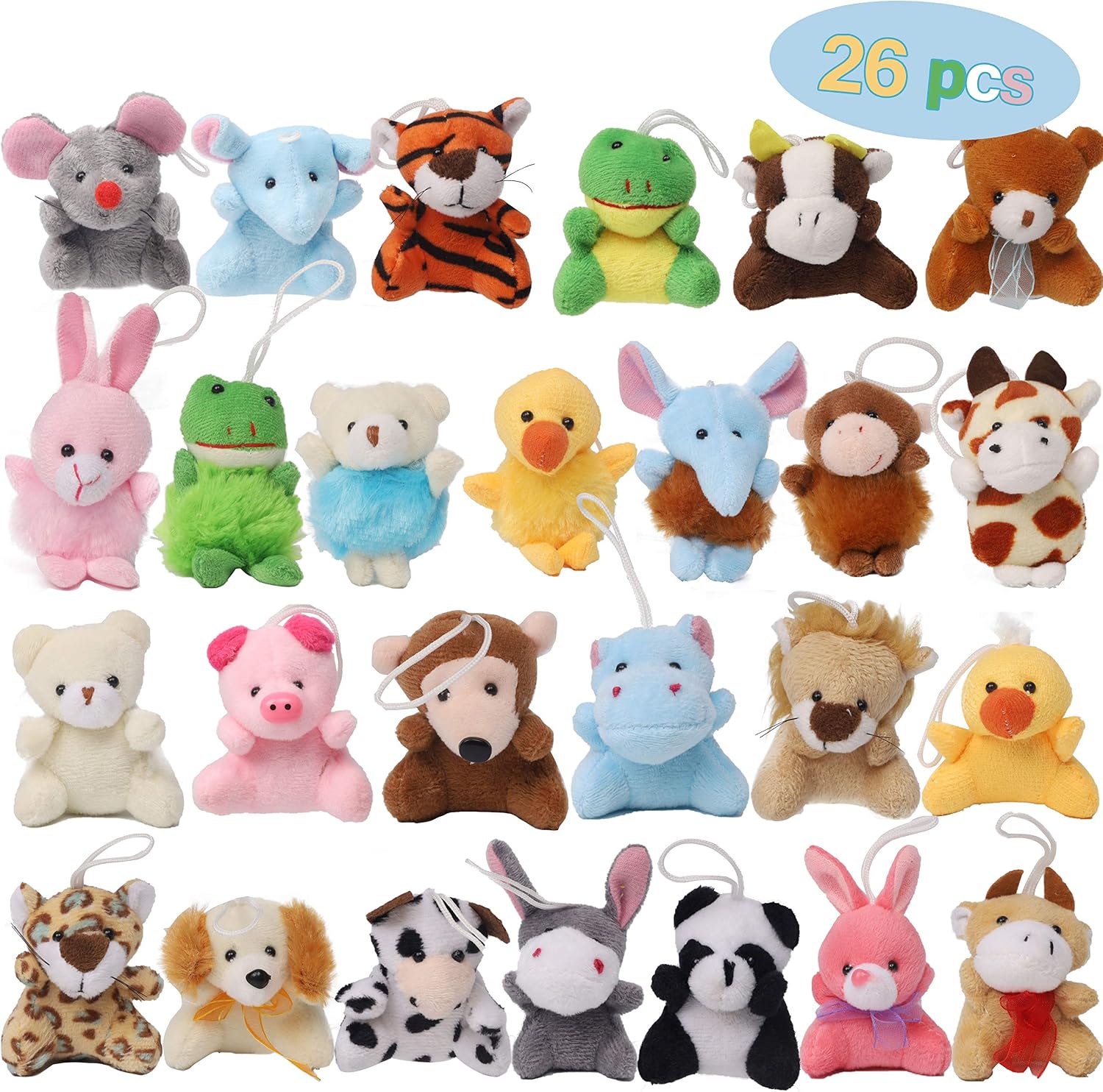 Juegoal 26 Pack Christmas Mini Animal Plush Toy Set, Cute Small Stuffed Animal Keychain Set, Goodie Bag Fillers, Carnival Prizes for Kids