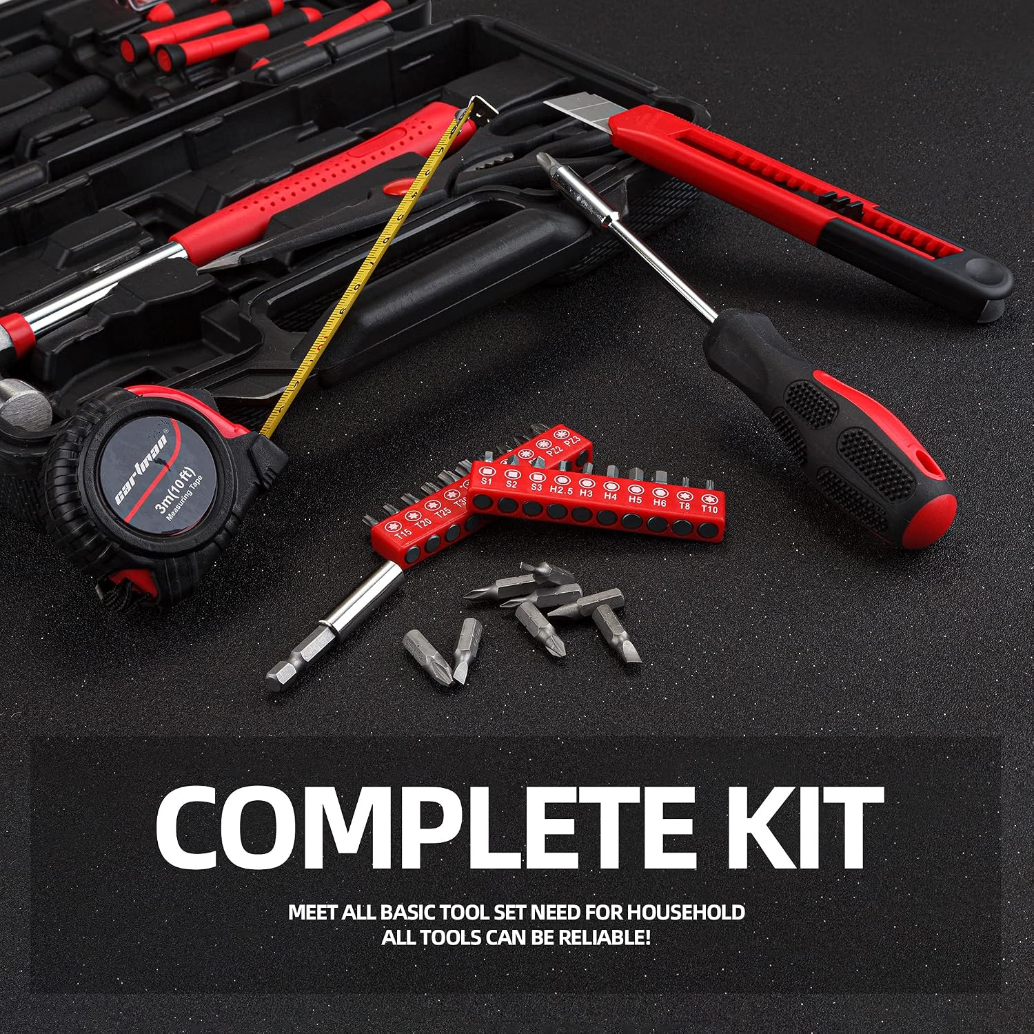 CARTMAN 39-Piece Household Tool Set, Orange Hand Kit With Storage Case | Complete assortment for home repairs, DIY projects, furniture setup, crafting, and daily household fixes in toolbox.