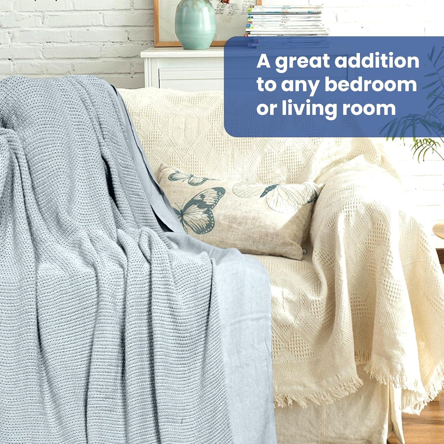 Linteum 100% Cotton Open-Cell Leno Weave Blanket — Breathable All Season — Queen 90x90 — Ice Grey
