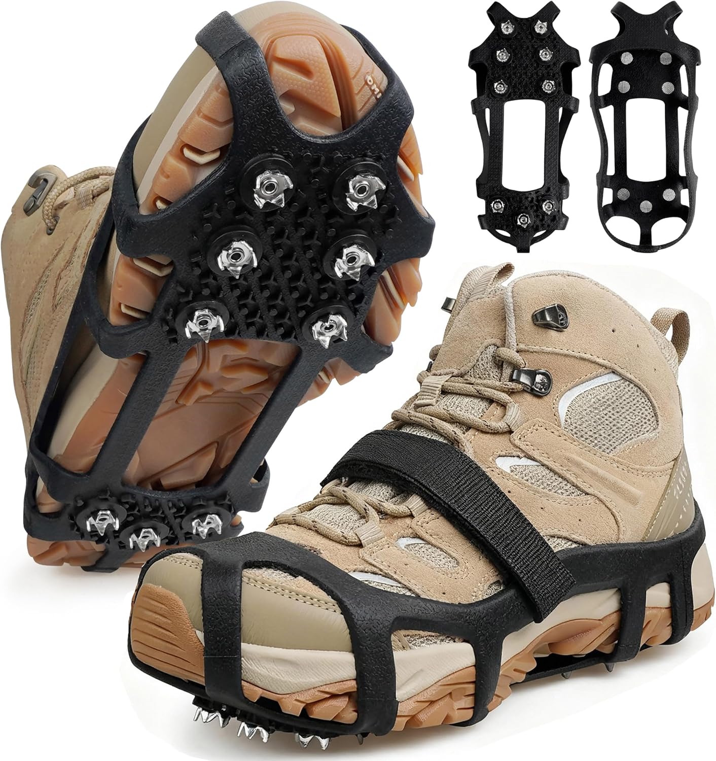 Ice Cleats for Shoes and Boots Crampons Snow Traction Cleats Anti Slip Overshoe 9 Steel Studs Shoe Grippers Slip-on Stretch Footwear for Women Men Kids Winter Hiking Climbing