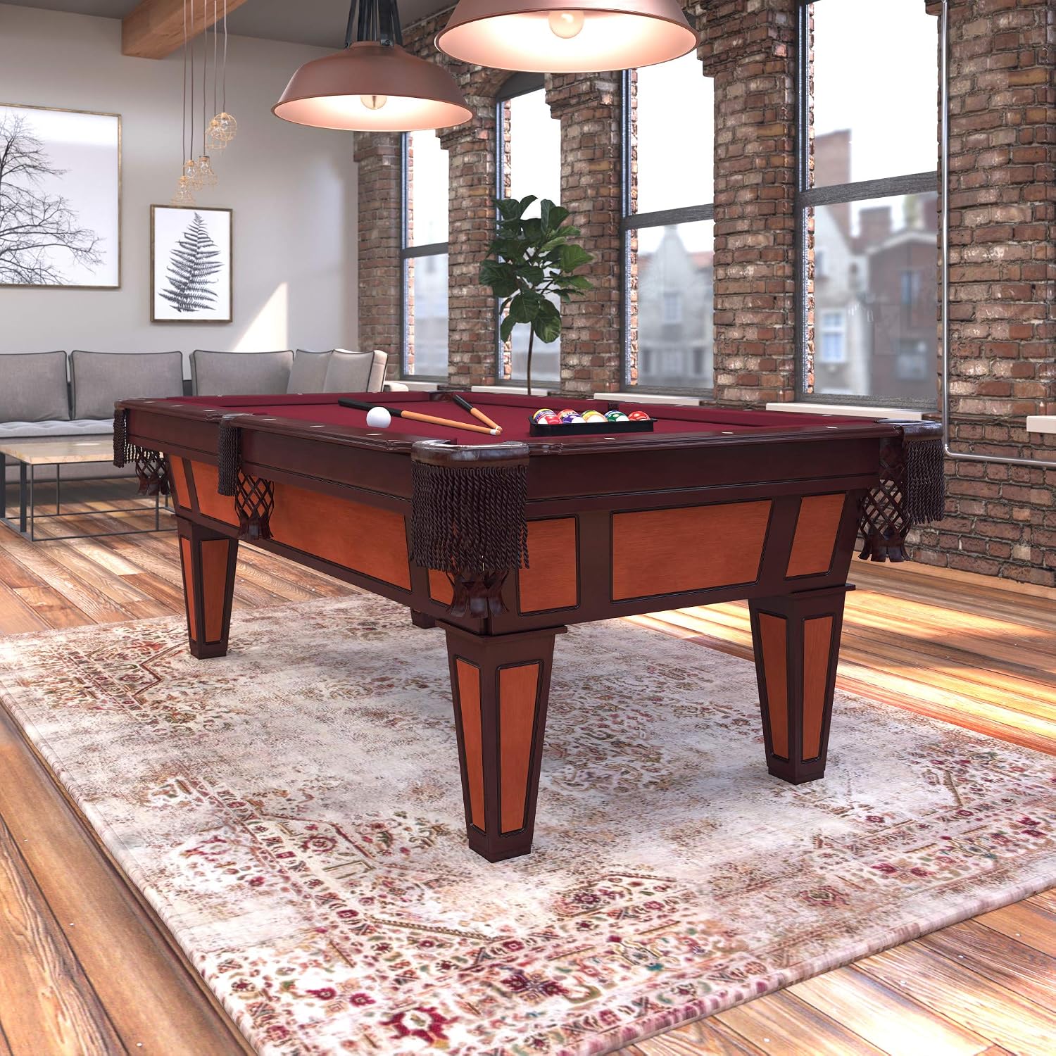 Fat Cat Reno 7.5 Foot Pool Table, Billiard Table with Accuslate Surface, K66 Bumpers, Dark Cherry Finish, Includes Cues and Balls