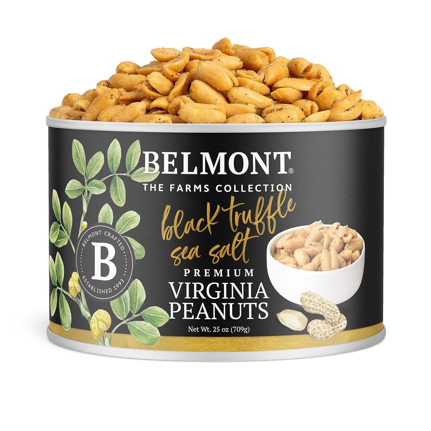 Belmont Peanuts Gourmet Sea-Salted Virginia Peanuts, 20 oz (1 Pack) – Only 3 Simple Ingredients, No Preservatives, 7g Protein – A Premium, Salty, Crunchy, Hand Seasoned Snack