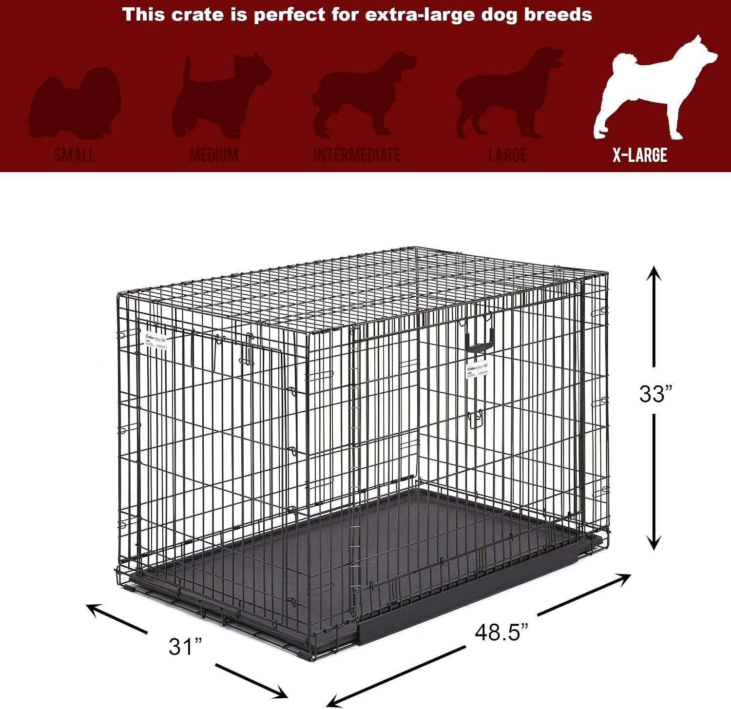 MidWest Homes for Pets Medium Ovation Double Door 30-inch Folding Metal Dog Crate, Front and Up & Away Side Doors, Space-Saving Design
