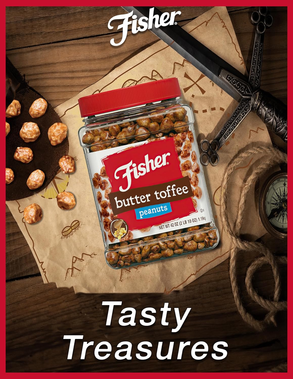 Fisher Snack Butter Toffee Peanuts, 42 Ounces (Pack of 1), No Artificial Colors or Flavors, 100% Recyclable