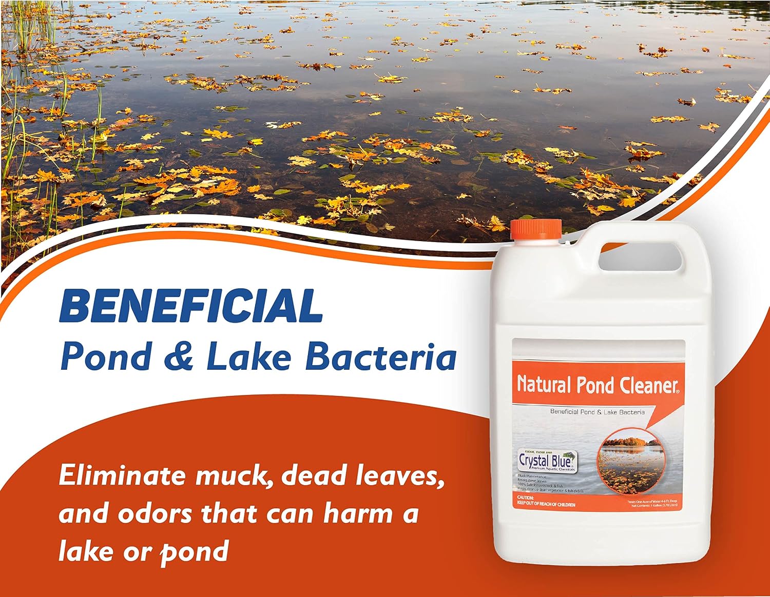 Crystal Blue Natural Pond Cleaner - Muck and Sludge Remover, Safe for Koi - 1 Gallon