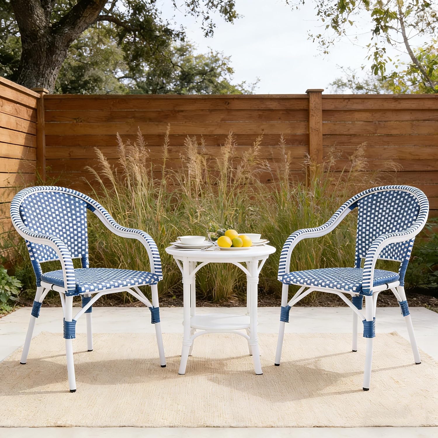 Christopher Knight Home Gwendolyn Outdoor French Bistro Chairs (Set of 4), Black + White + Bamboo Print Finish