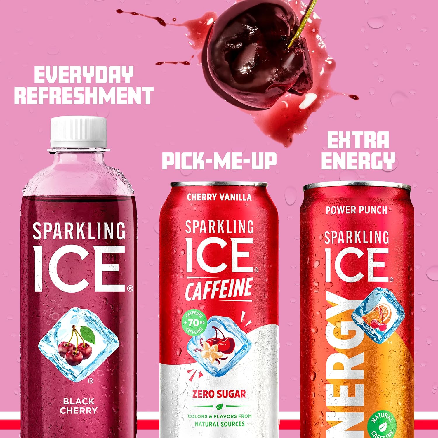 Sparkling Ice Caffeine Black Raspberry Sparkling Water with Caffeine, Zero Sugar, with Antioxidants and Vitamins,16 fl oz Cans (Pack Of 12)