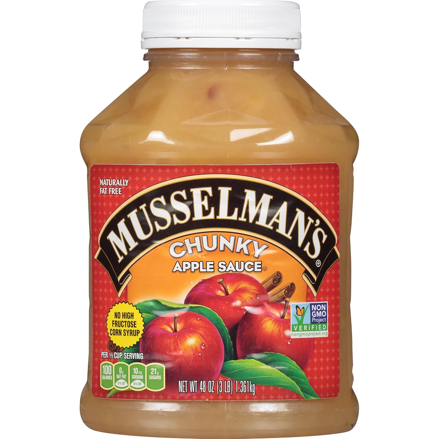 Musselman's Home Style Chunky Apple Sauce - low calorie, gluten free snack, low sodium, kosher, fat-free, no cholesterol, no high fructuse corn syrup, from 100% fresh American Grown Apples. (24oz x 12)