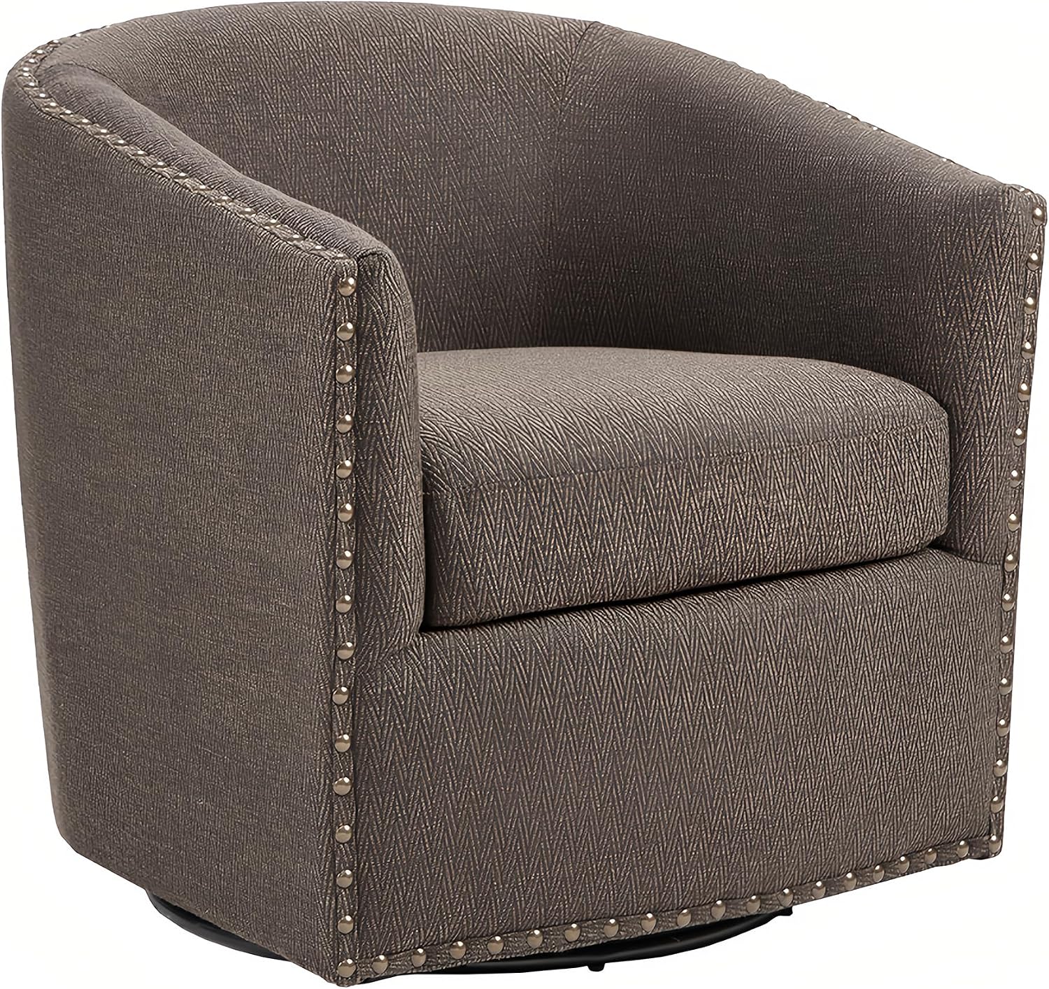 Madison Park Swivel Barrel Accent Chair, Upholstered Curved Back with 7-Inch Thick Woven Cushion, 360° Swivel, Nailhead Trim, Comfy Chair for Living Room, Bedroom, Office, 28" Wide, Neutral, Tyler