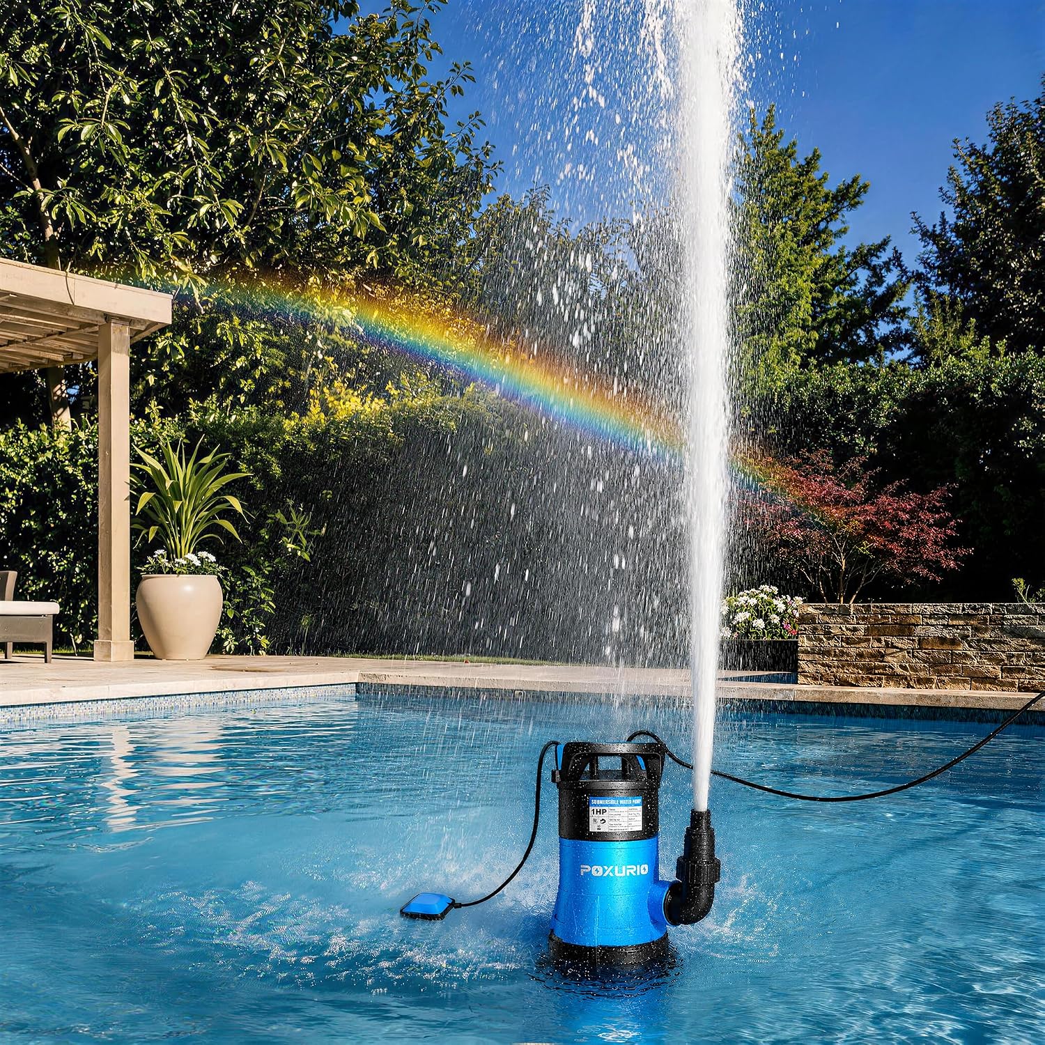 1HP Submersible Sump Pump, 5300GPH High Flow Dirty Clean Submersible Water Pump with Automatic Float Switch, 26FT Long Cord for Swimming Pool