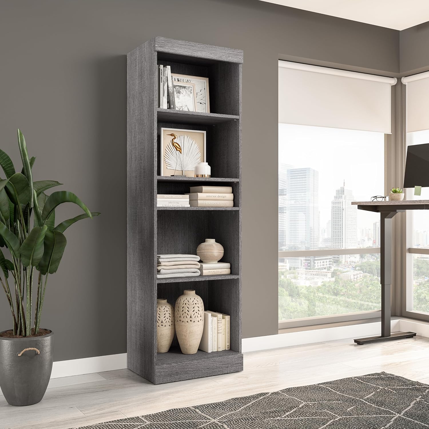 Bestar Closet Organizer System 25-inch for Walk-in Closets, Bedroom, Entryway, Pur Collection, Modern, Bark Gray | 2 fixed shelves