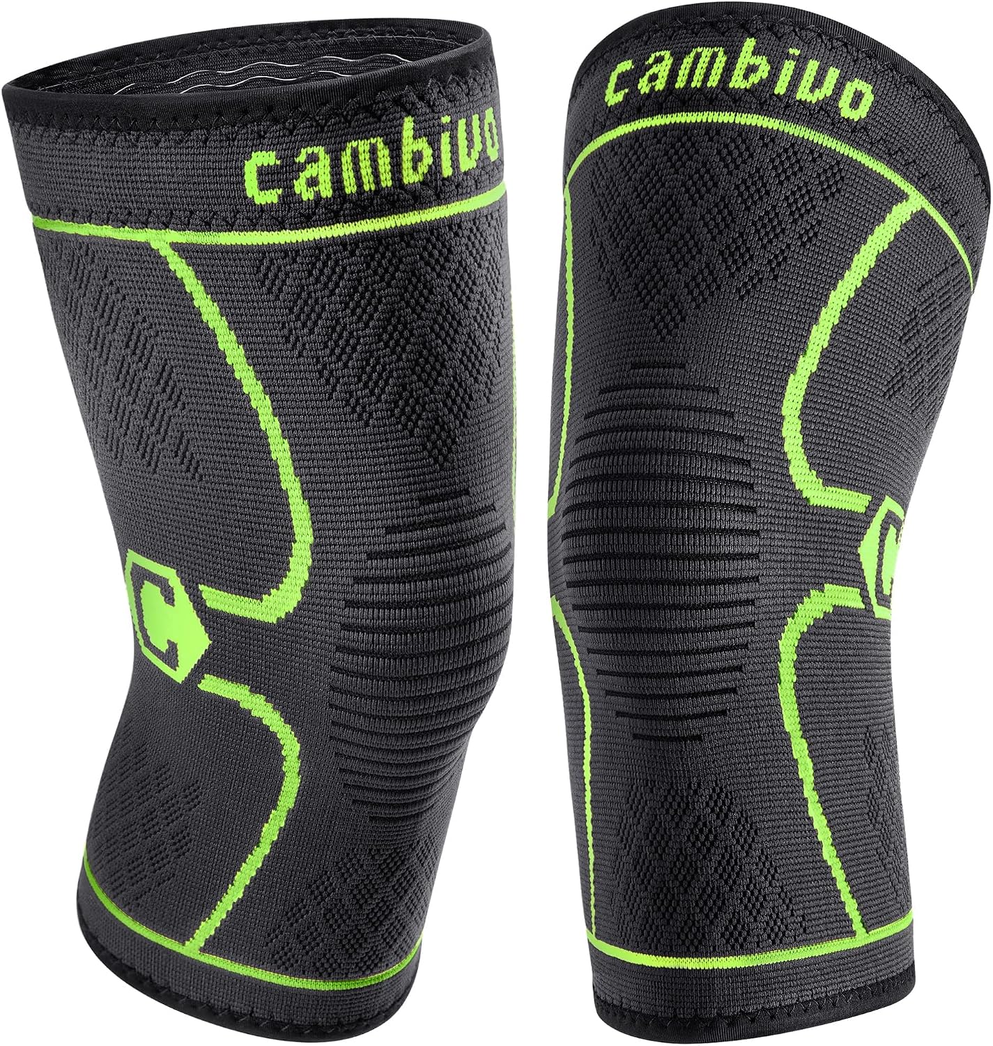 CAMBIVO 2 Pack Knee Braces for Women & Men, Knee Compression Sleeves for Knee Pain Relief, Knee Support with Non-Slip Silicone, Breathable, for Running, Workout, Weightlifting & Daily Use, Arthritis Support (Black, Medium)