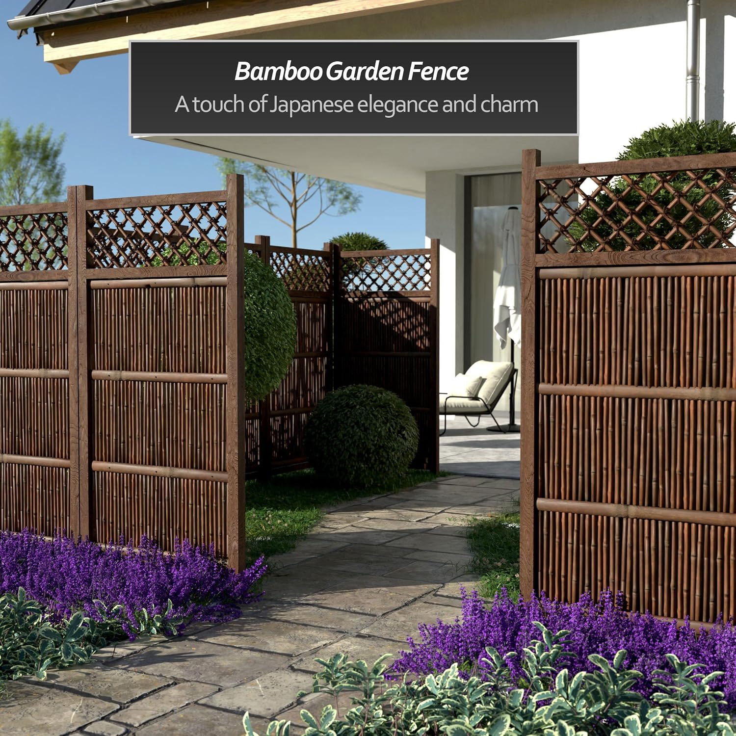 Red Lantern 4 x 1.5 ft. Japanese Bamboo Kumo Fence Panel, 4ft. x 2ft, Brown