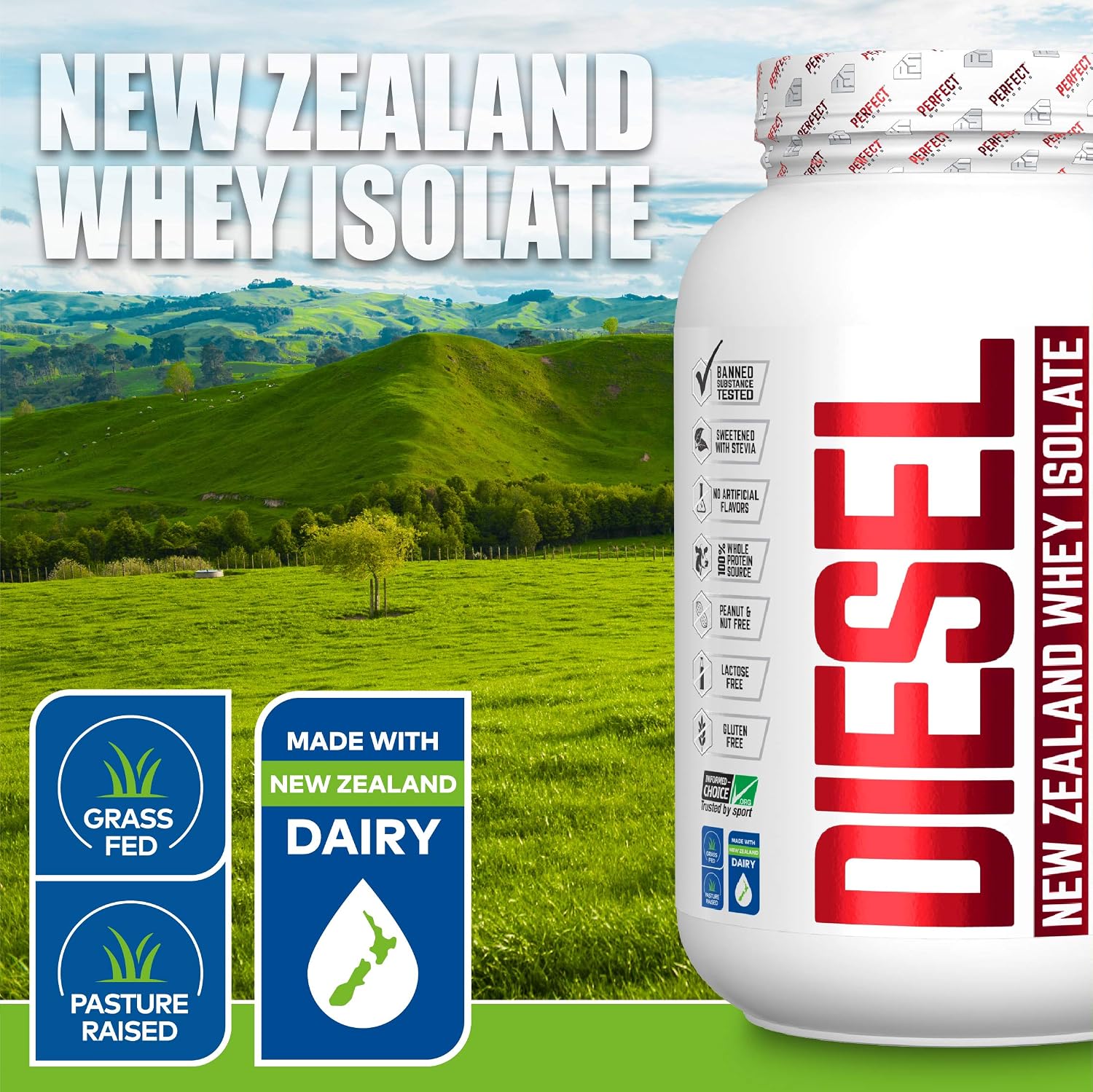 PERFECT SPORTS Diesel Whey Protein Isolate, Milk Chocolate, 2 lb