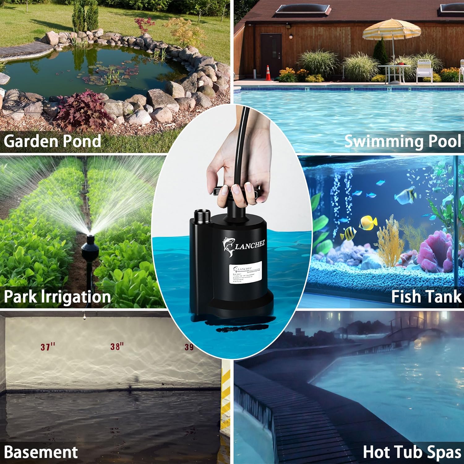 Lanchez Sump Pump, 1/2 HP 2450GPH Submersible Water Pump