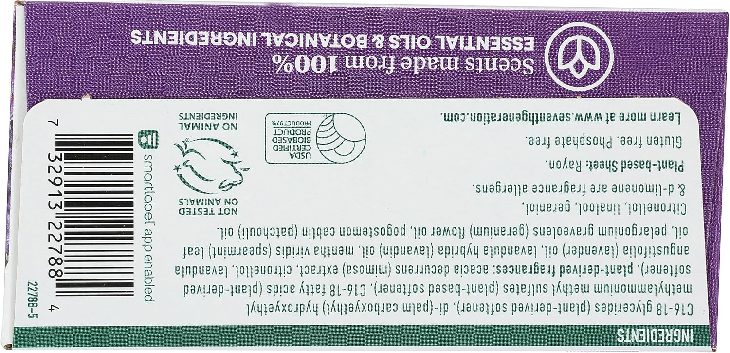 Seventh Generation, Fabric Softener Sheets Lavender, 80 Count