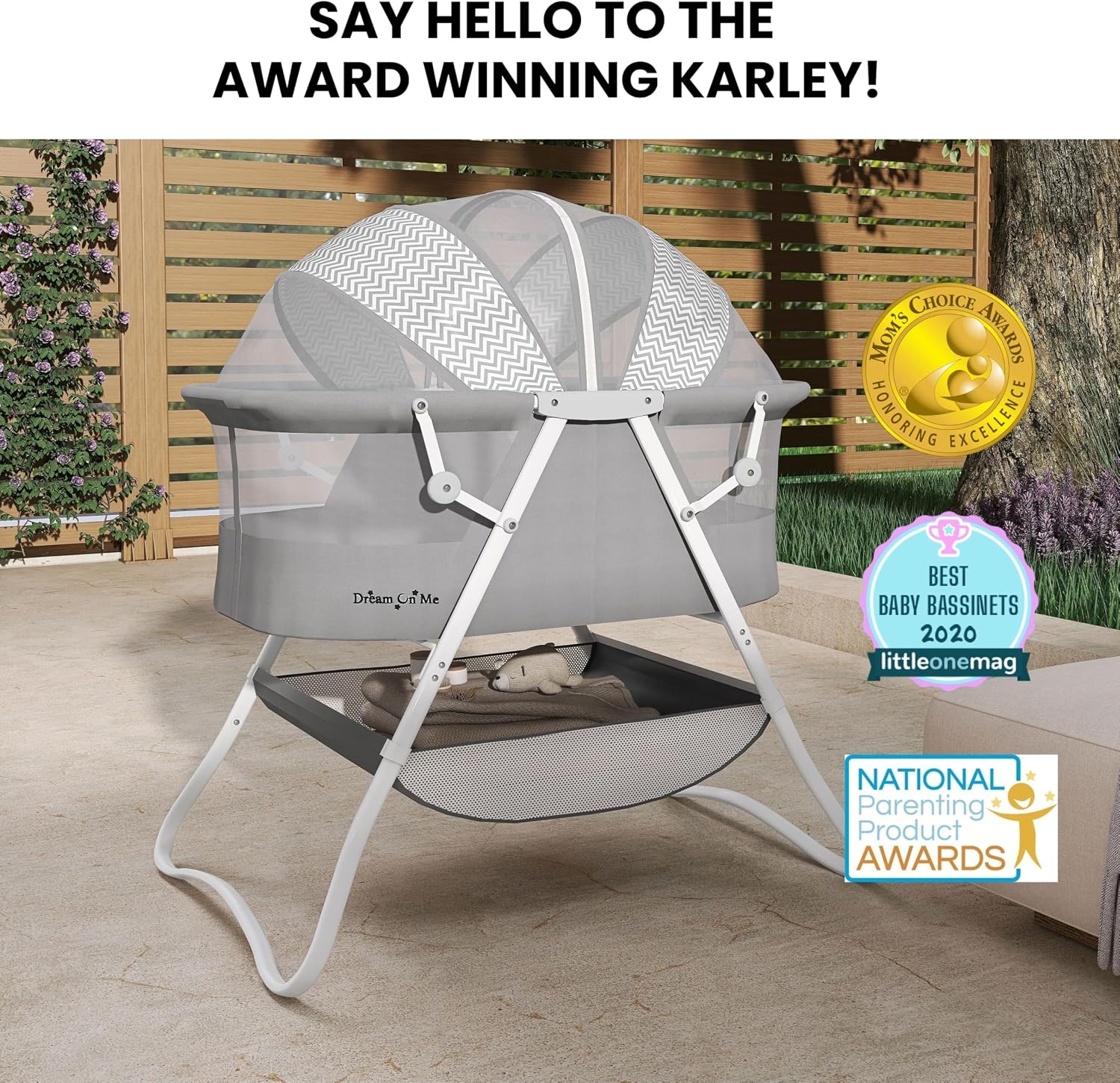 Dream On Me Karley Bassinet in Grey and Pink