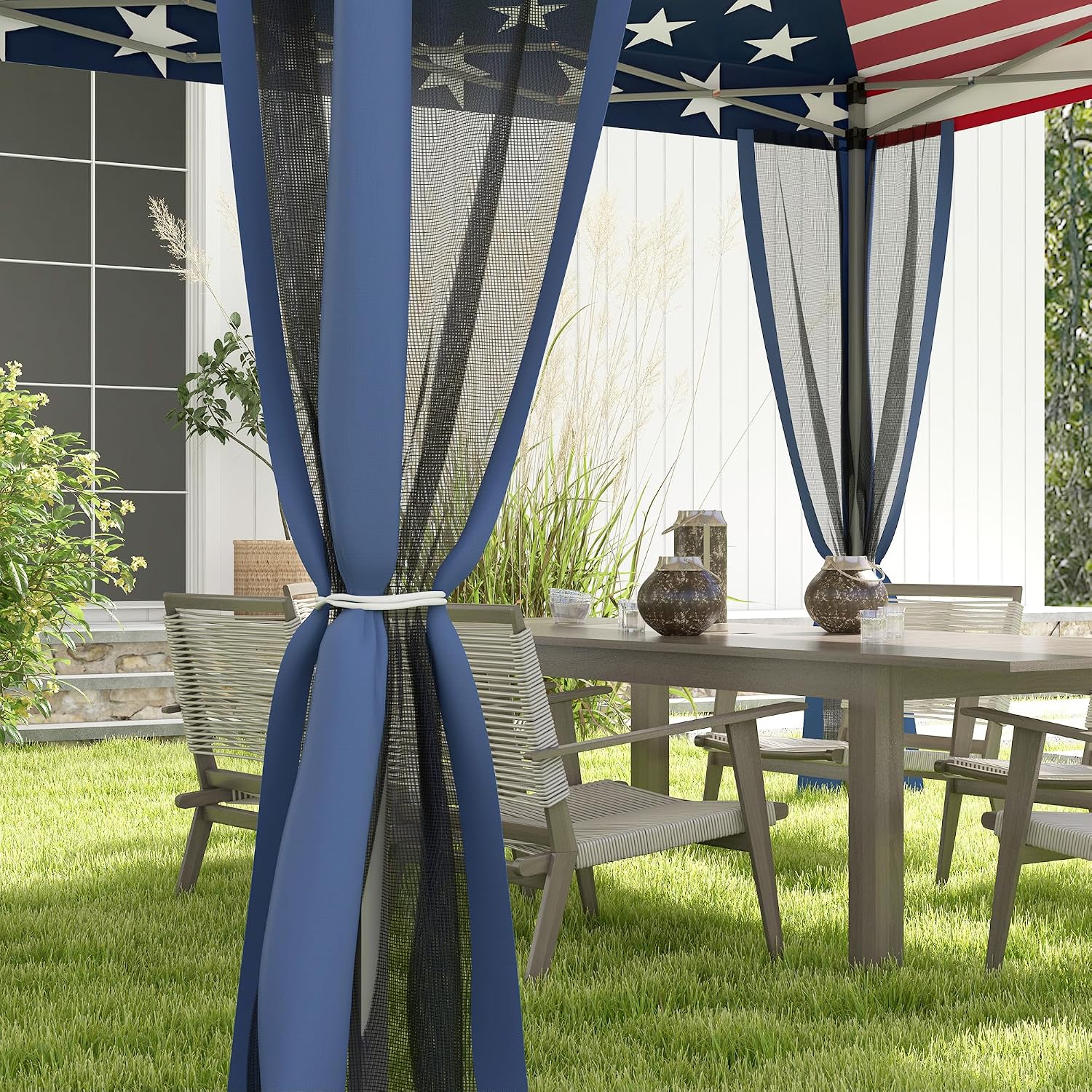Outsunny 10' x 10' Pop Up Canopy Tent with Netting Carry Bag American Flag | Instant Gazebo, Screen House Room, Height Adjustable, Outdoor, Garden