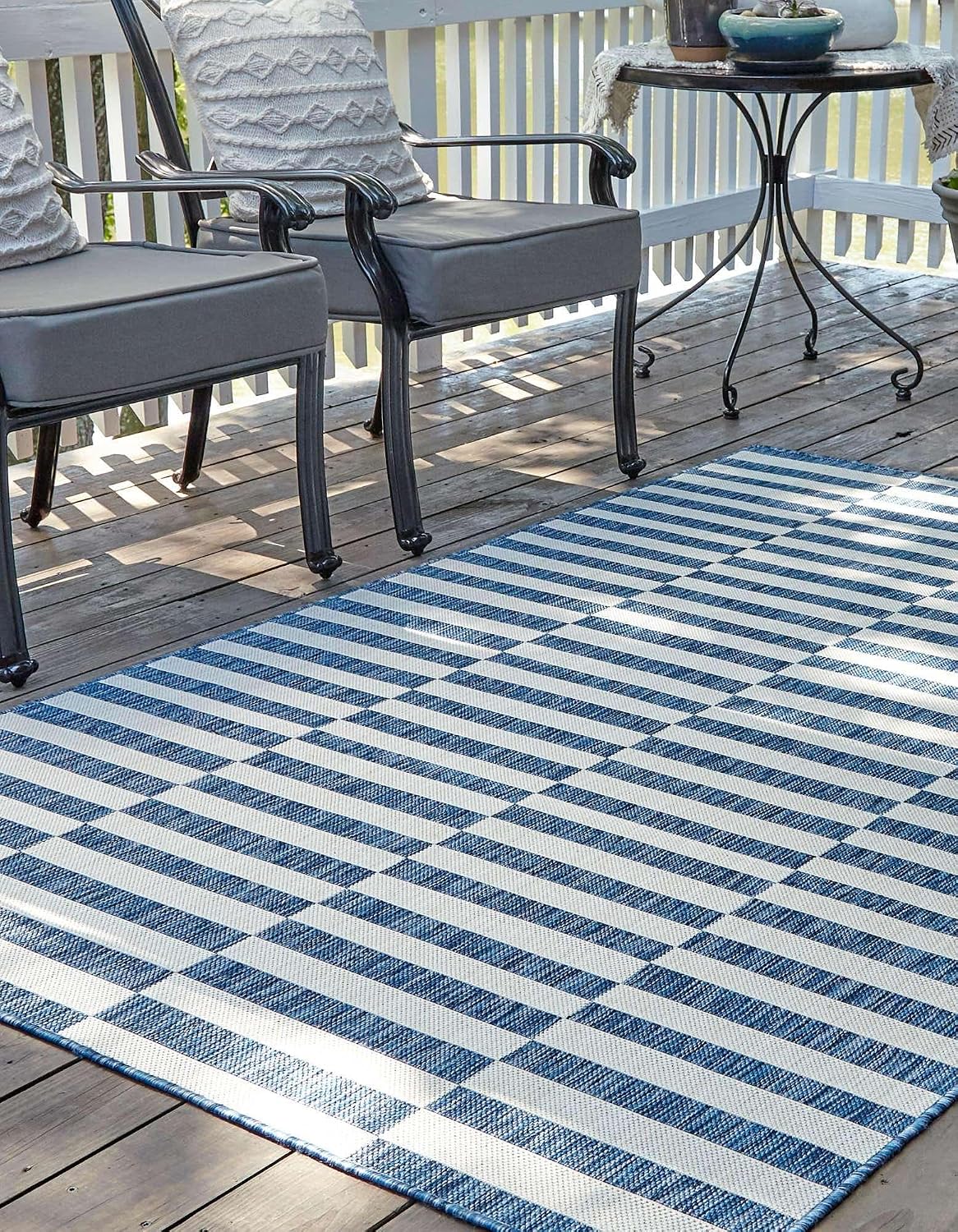 Unique Loom Outdoor Striped Collection Area Rug - Striped (7' 1" x 10' Rectangle, Taupe/Ivory)