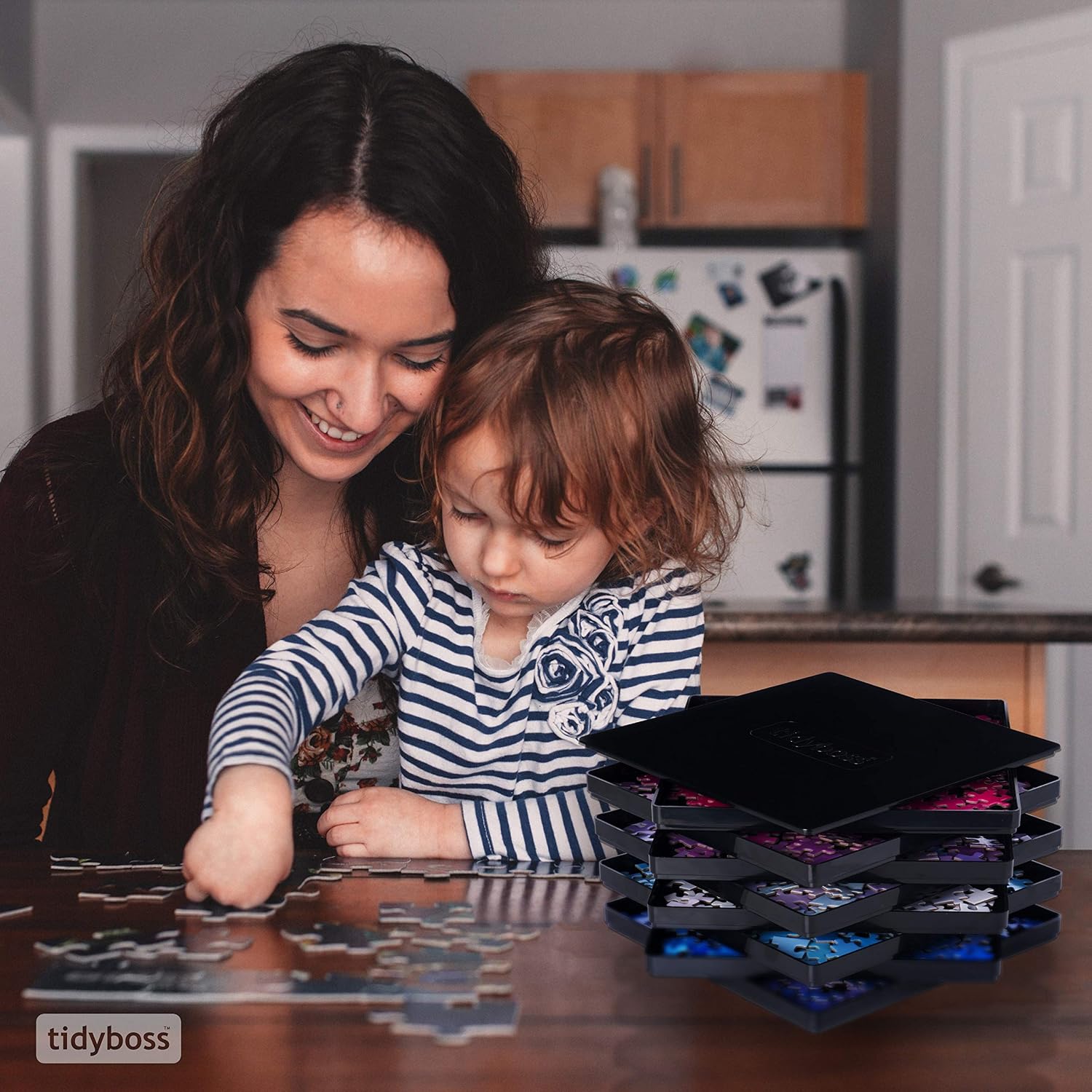 Tidyboss 8 Puzzle Sorting Trays with Lid 8" x 8" - Portable Jigsaw Puzzle Accessories White Background Makes Pieces Stand Out to Better Sort Patterns