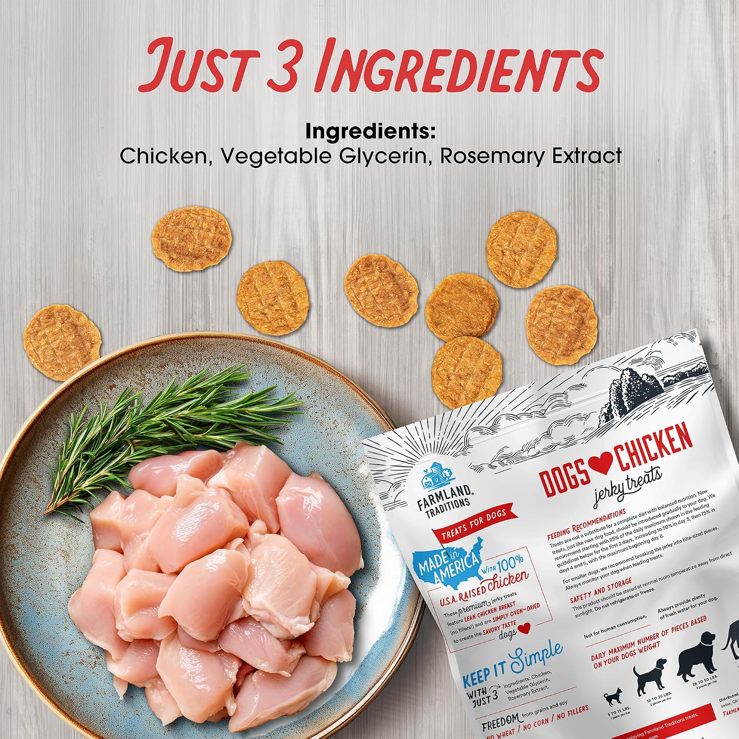 Farmland Traditions Filler Free Dogs Love Chicken Premium Jerky Treats for Dogs, 3 lb. Bag