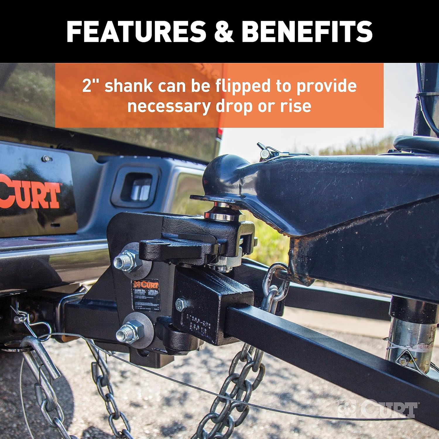 CURT 17333 Short Trunnion Bar Weight Distribution Hitch, Up to 15,000 lbs., 2-Inch Shank