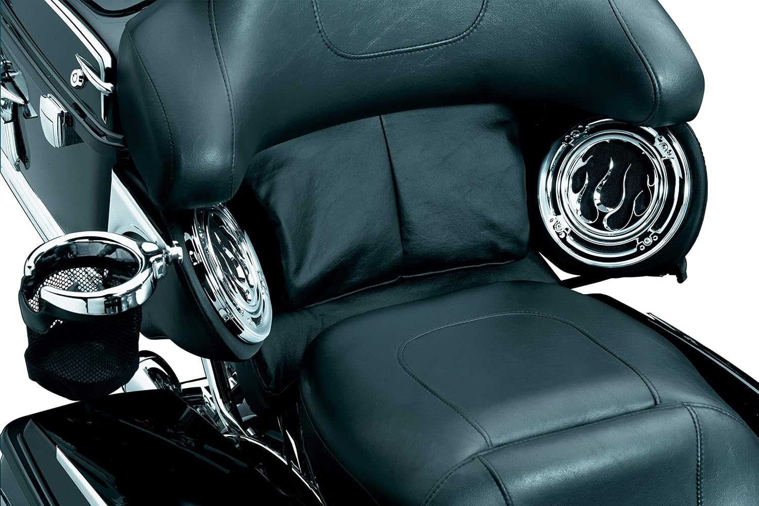 Kuryakyn 1482 Motorcycle Accessory: Passenger Drink/Cup Holder with Mesh Basket for 1998-2013 Harley-Davidson Motorcycles, Right Side, Chrome