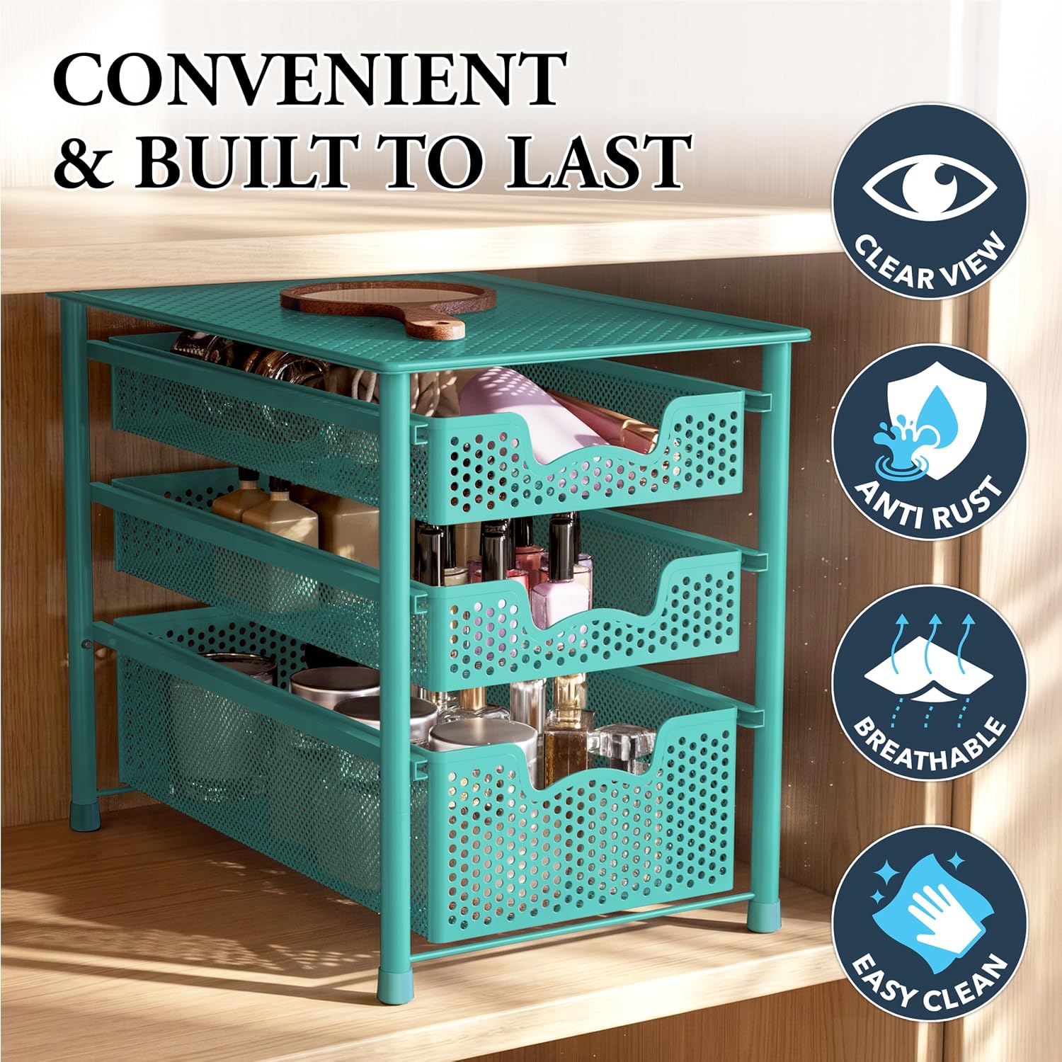 Simple Houseware Stackable 3 Tier Sliding Basket Organizer Drawer, Silver
