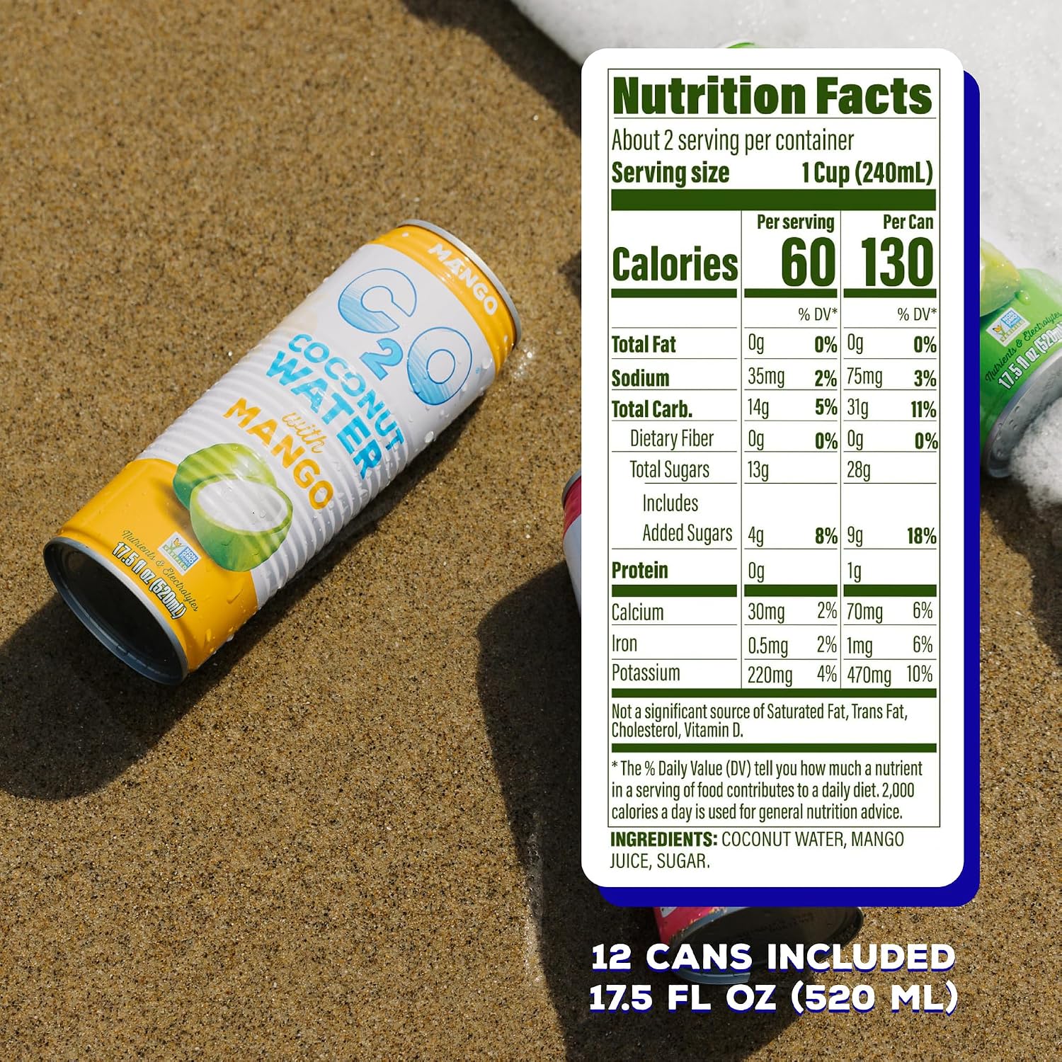C2O - Coconut Water with Pineapple (12 Pack) - Made with Fresh Coconut Water - Plant Based - Non GMO - Canned Water - Natural Hydration, Essential Electrolytes, & Potassium - 12 Cans, 17.5 FL OZ