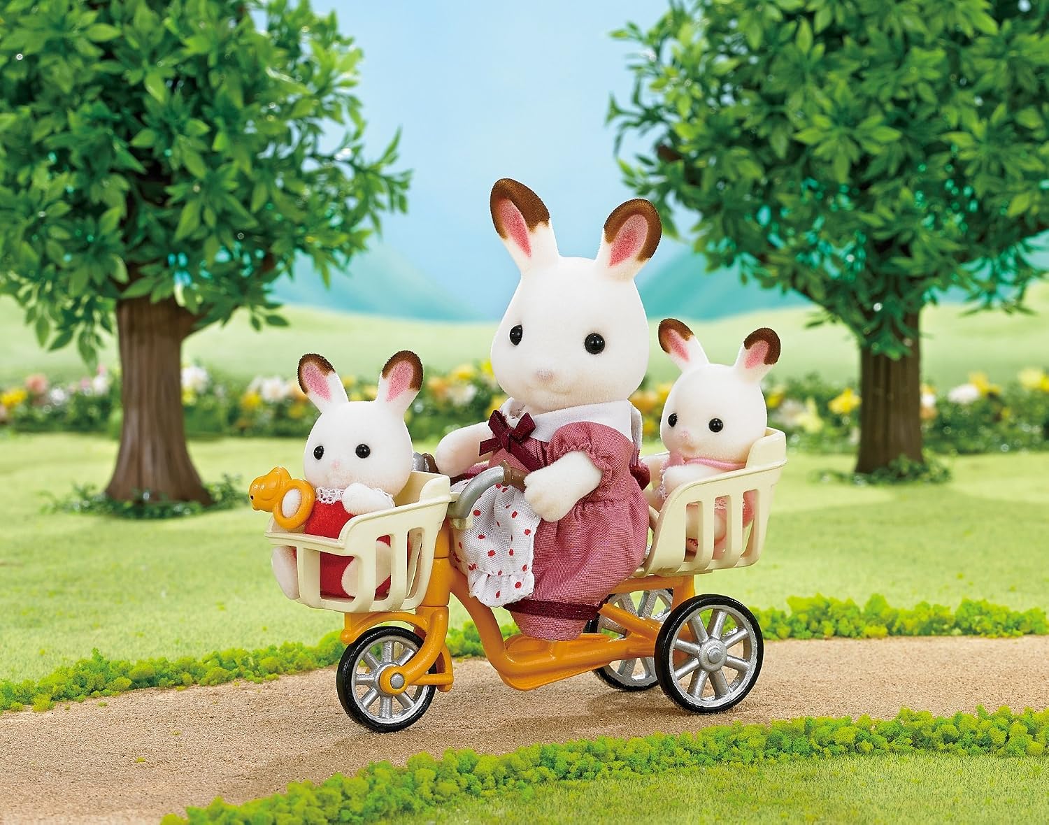 Sylvanian Families furniture three people riding bicycle