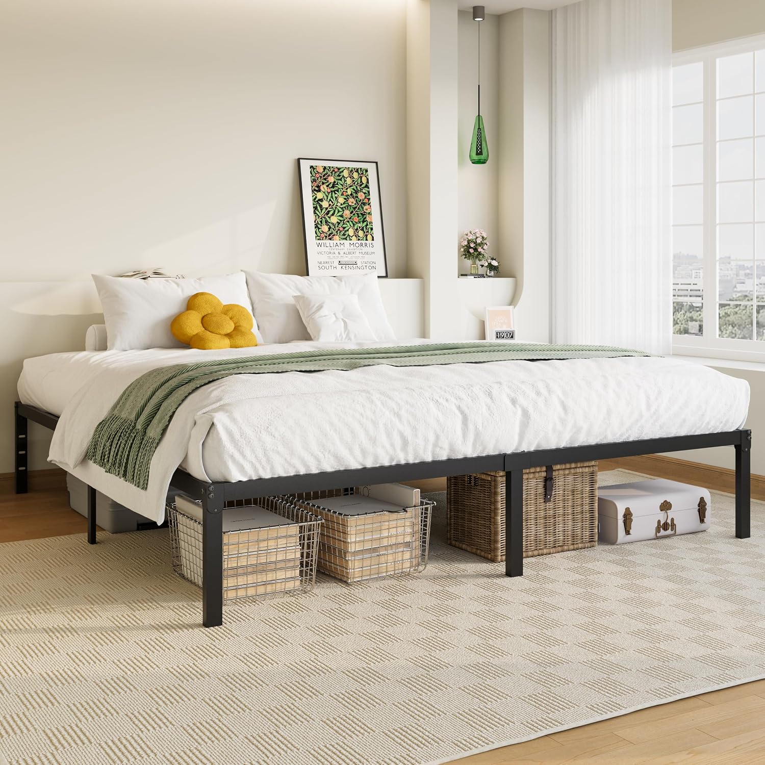 Allewie Full Size Bed Frame, 14 inch Metal Platform Beds with Storage Space, No Box Spring Needed and Easy Assembly, White